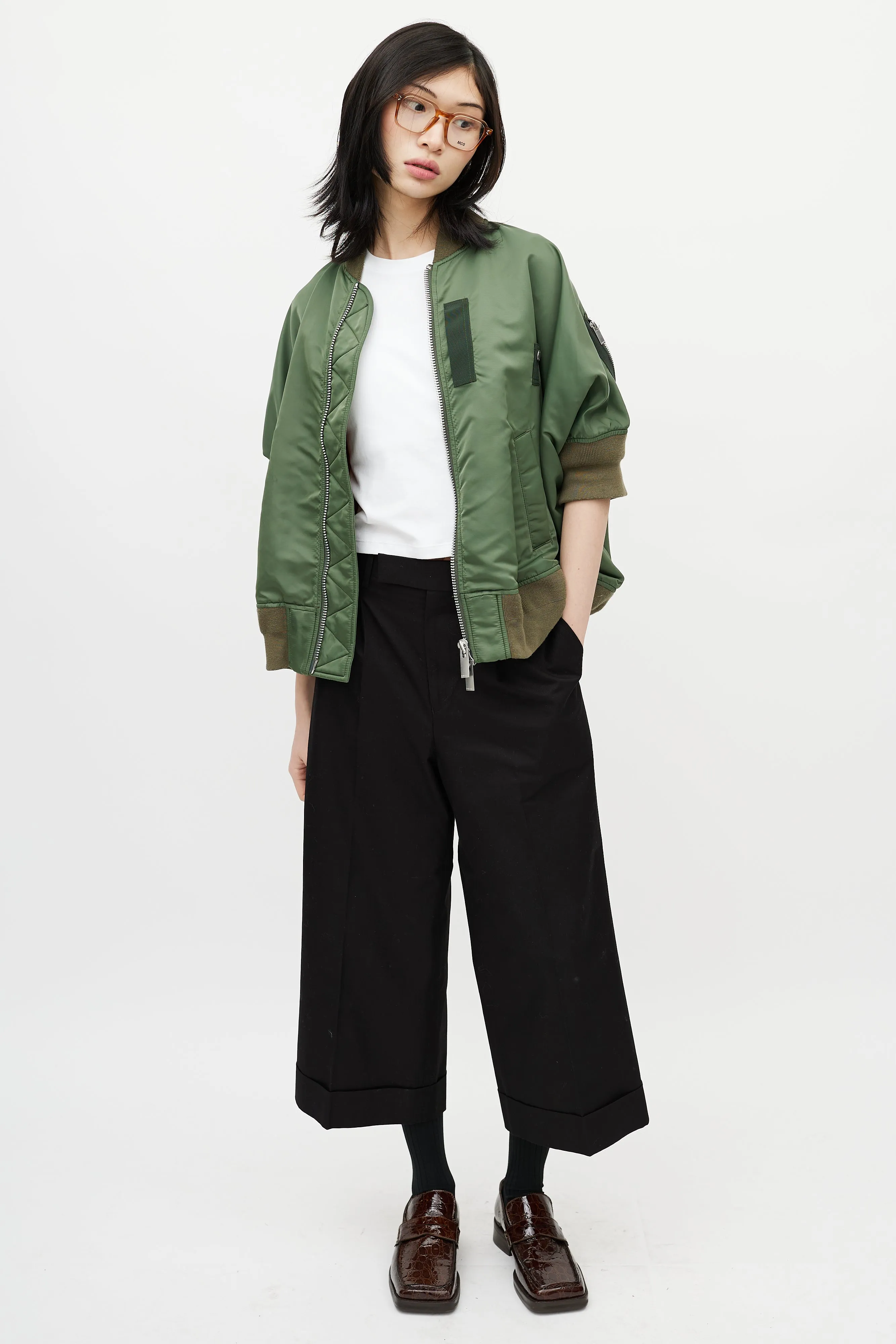 Green Short Sleeve Bomber Jacket