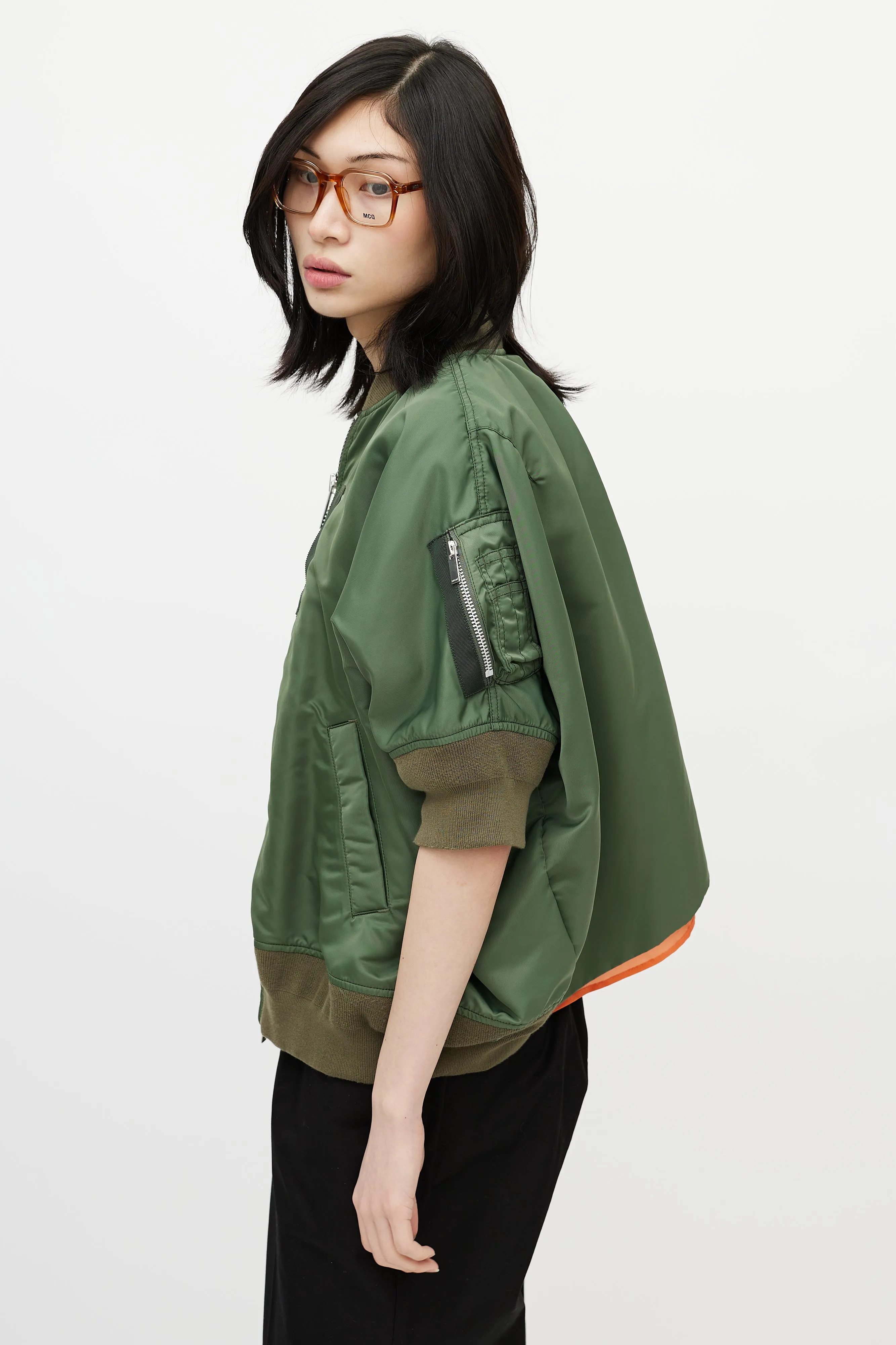 Green Short Sleeve Bomber Jacket