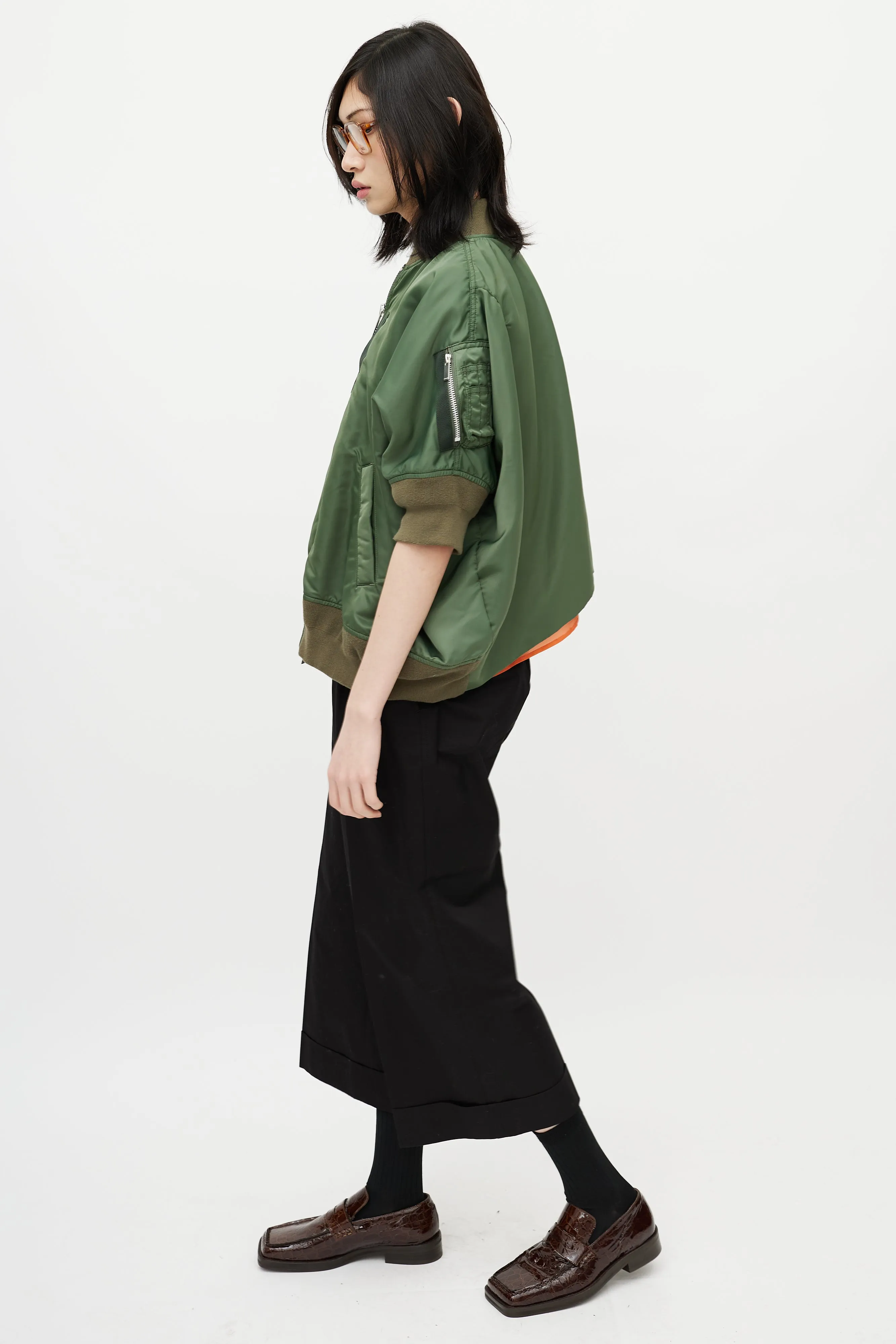 Green Short Sleeve Bomber Jacket