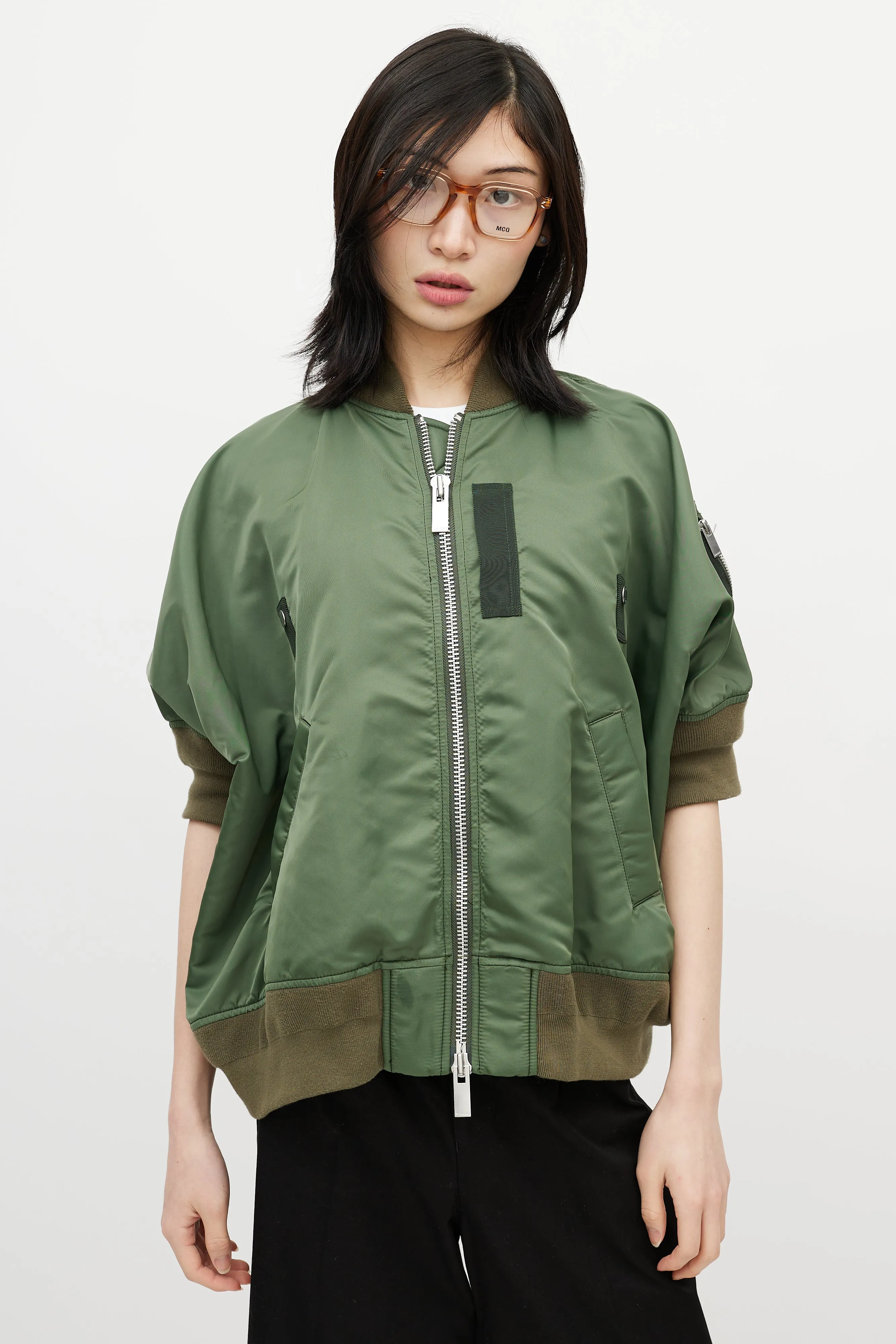 Green Short Sleeve Bomber Jacket