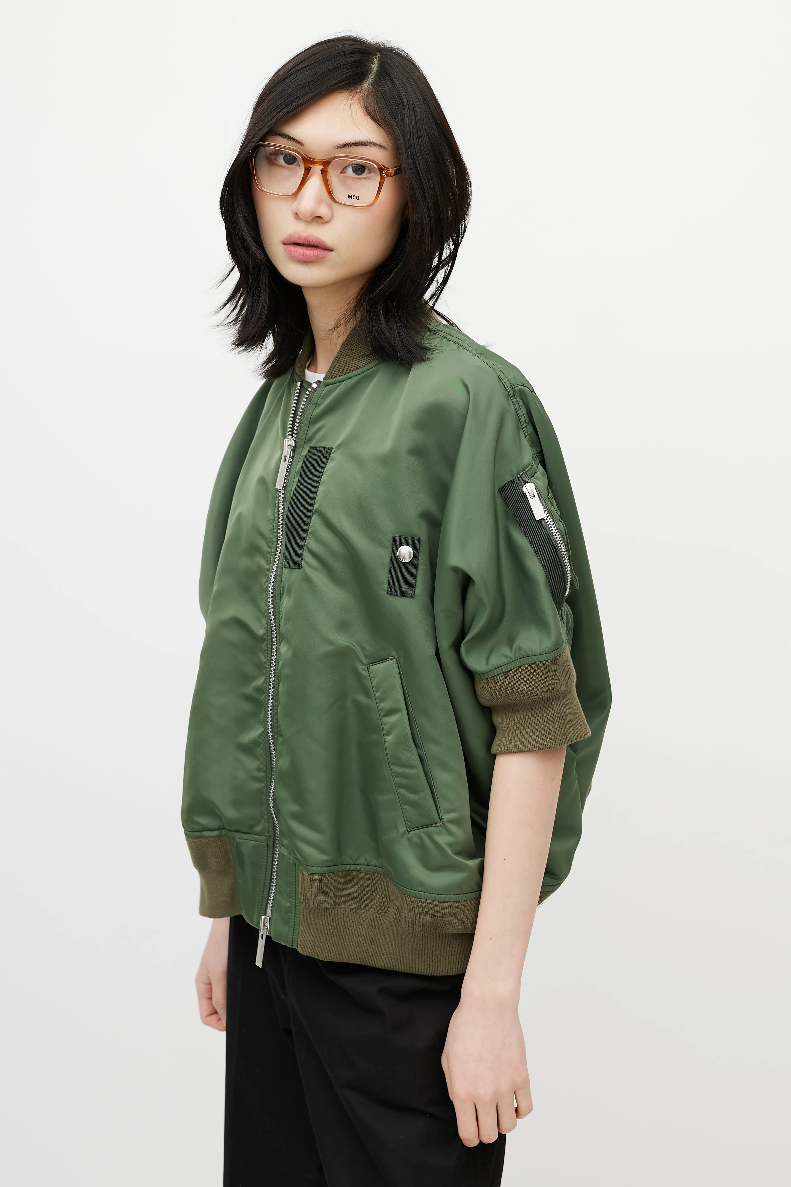 Green Short Sleeve Bomber Jacket