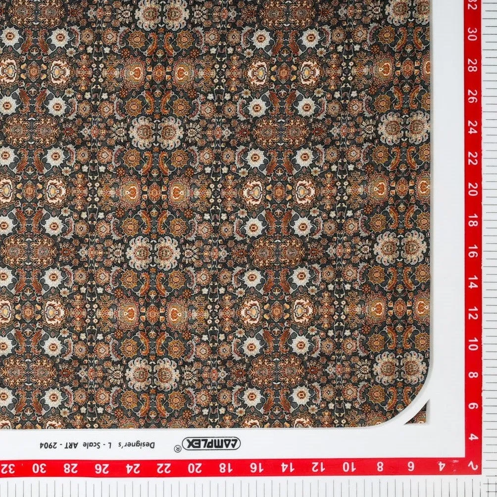 Grey & Brown Traditional Print Rayon Fabric