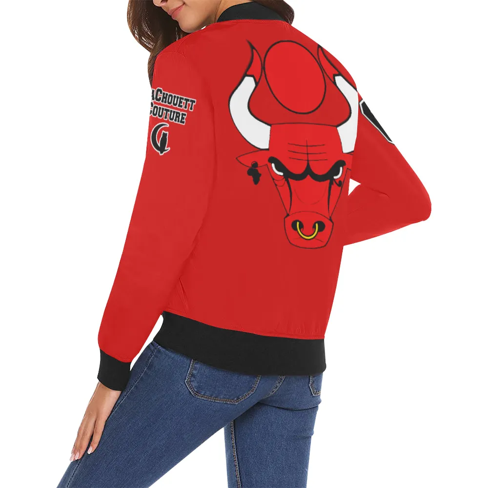 HATHOR BULLS RED All Over Print Bomber Jacket for Women