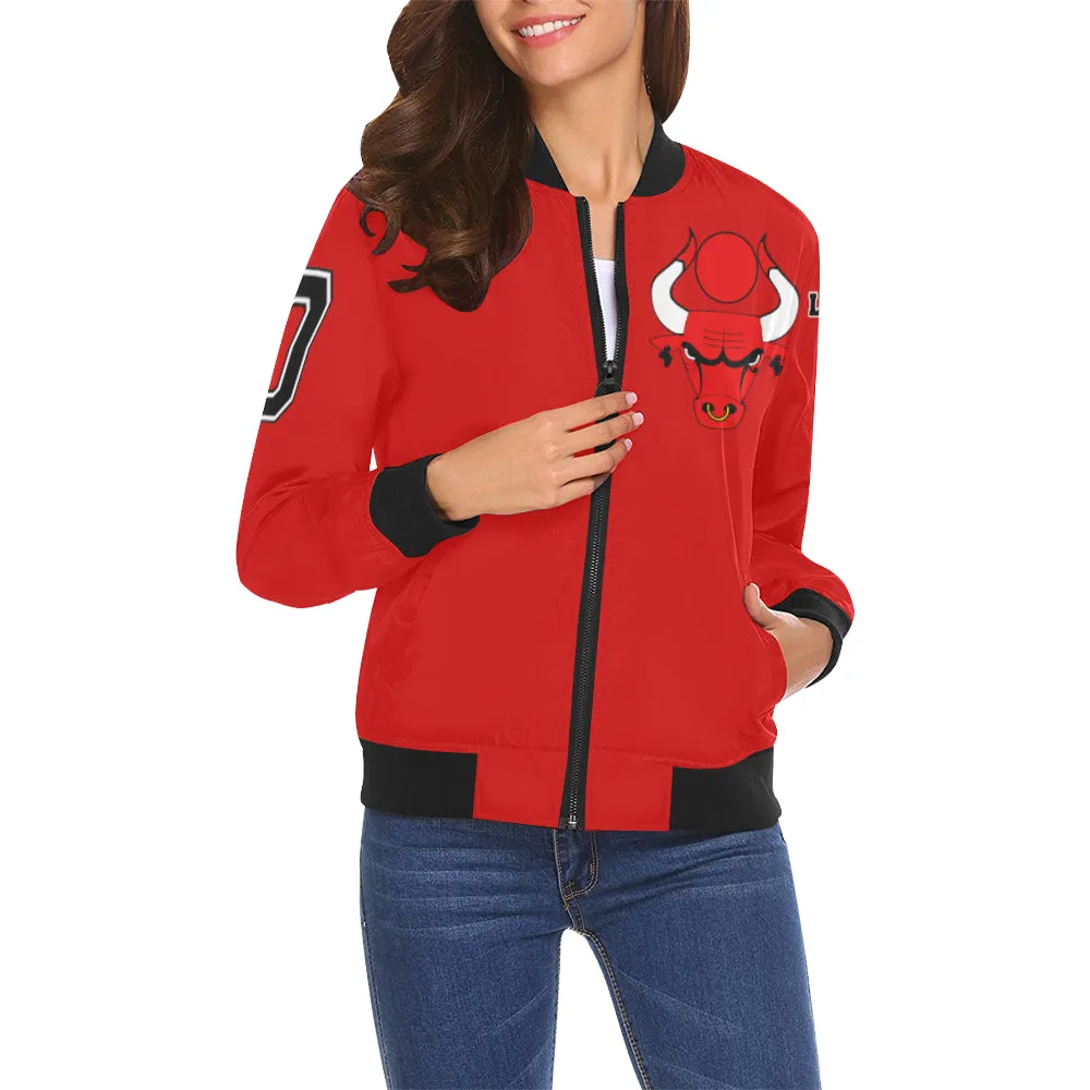 HATHOR BULLS RED All Over Print Bomber Jacket for Women