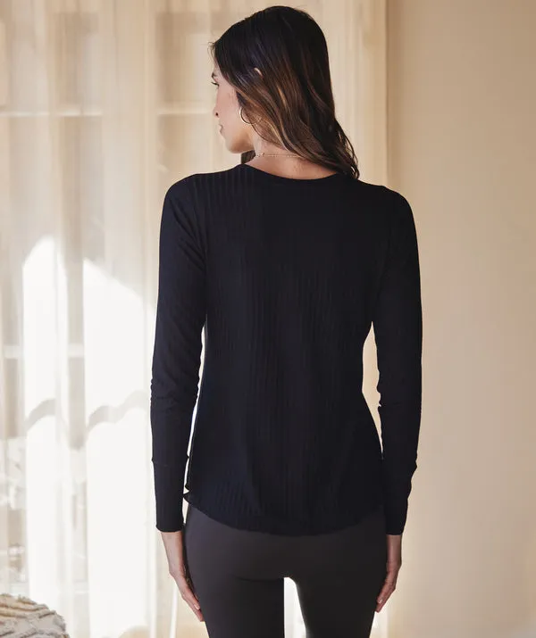 Henley Long Sleeve Bra Top - Final Sale