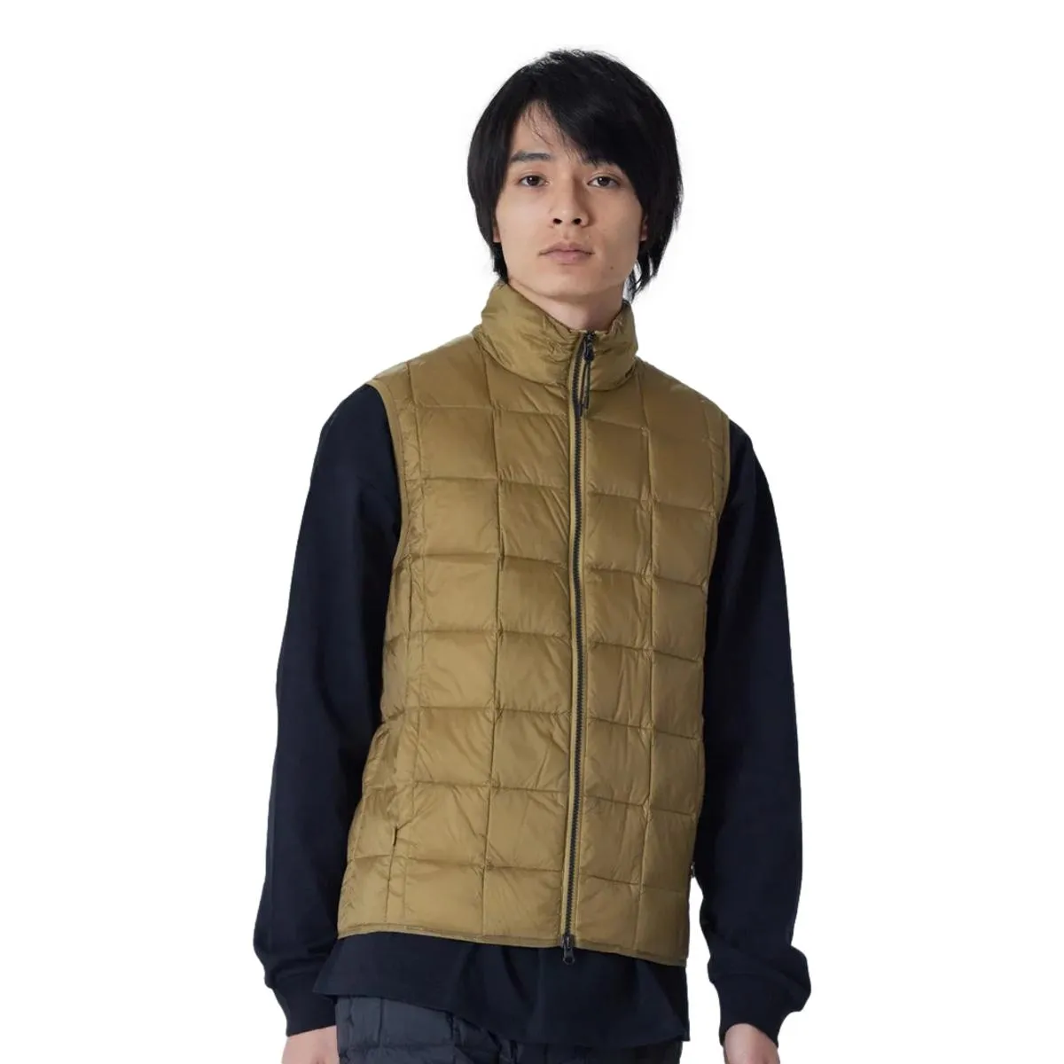 Hi Neck Zip Down Vest Beige