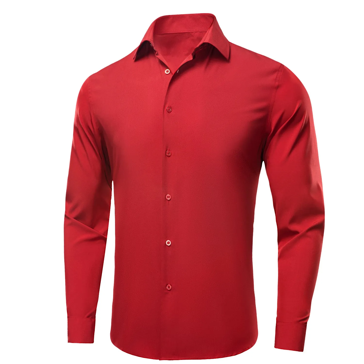 Hi-Tie Luxury Red Solid Men's Long Sleeve Dress Shirt for Wedding