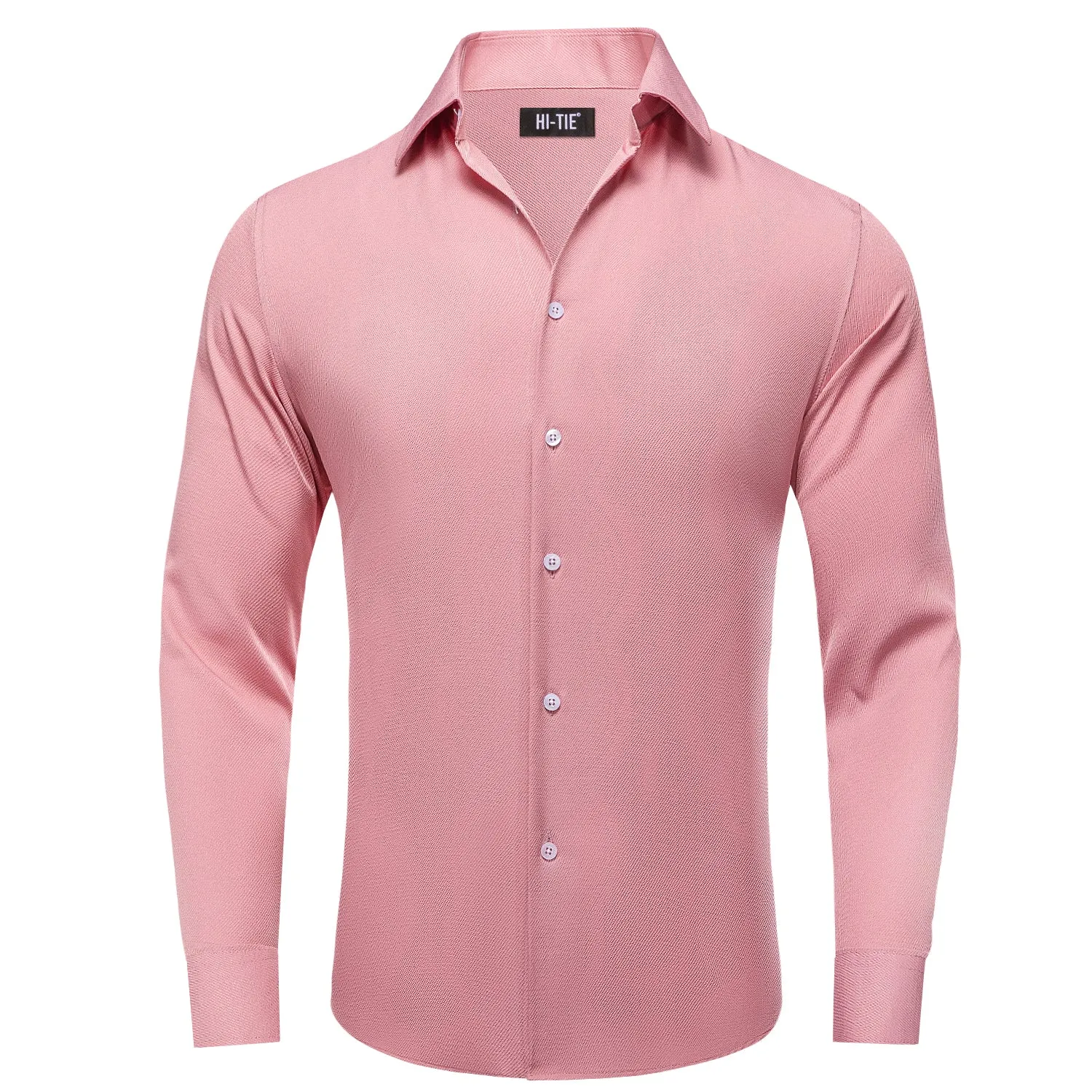 Hi-Tie Pure Pink Solid Business Men's Long Sleeve Dress Shirt