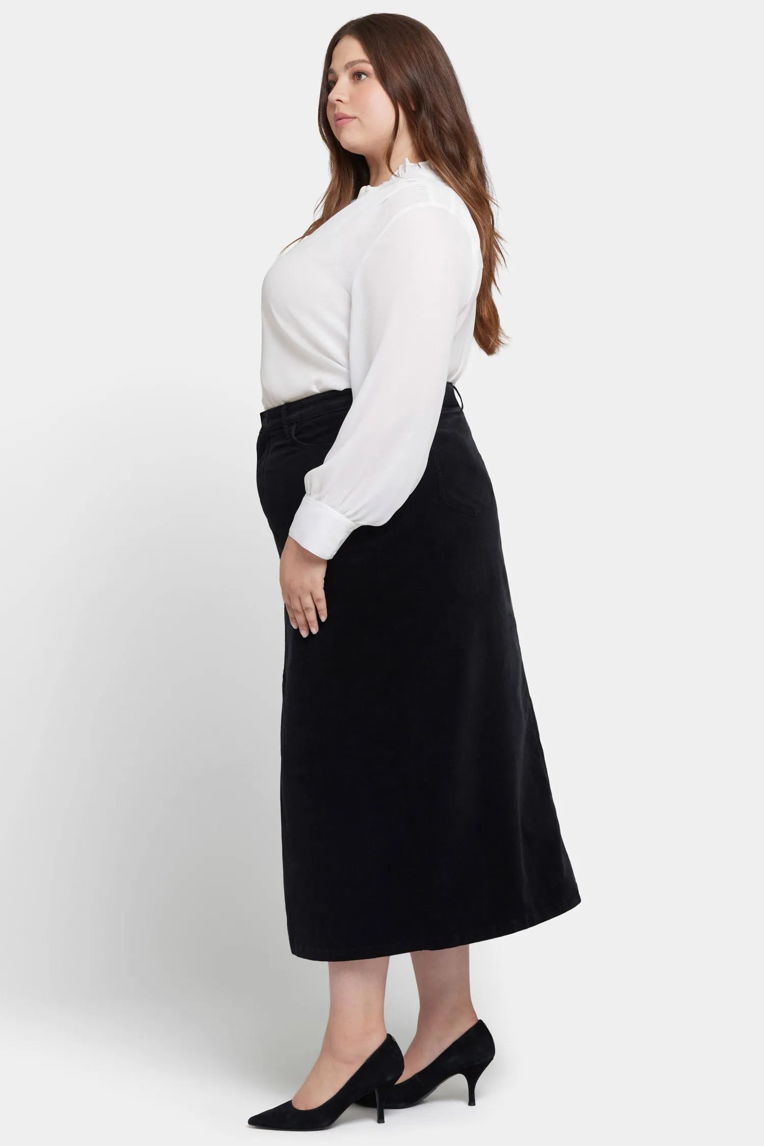 High Rise Long Skirt In Plus Size - Black