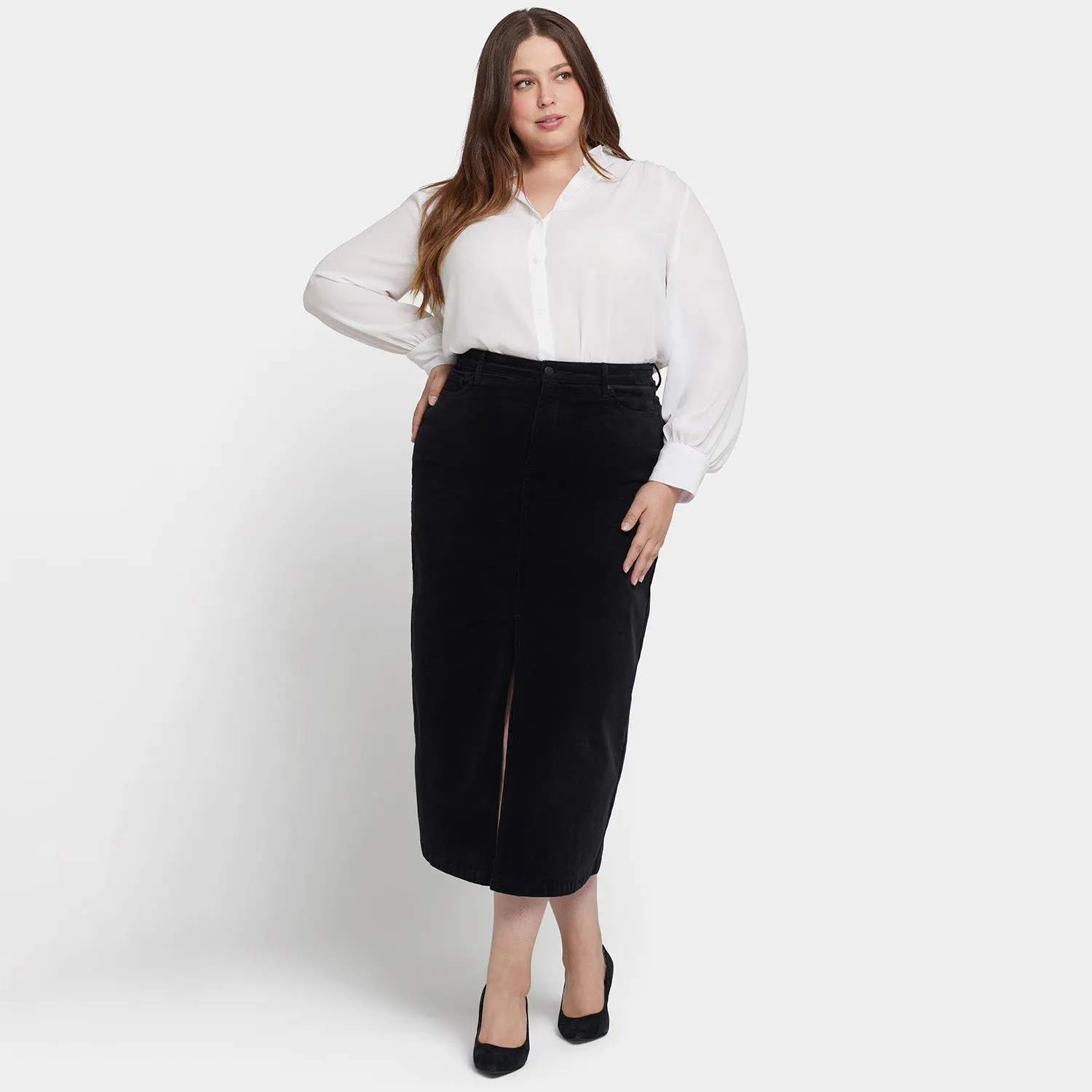 High Rise Long Skirt In Plus Size - Black