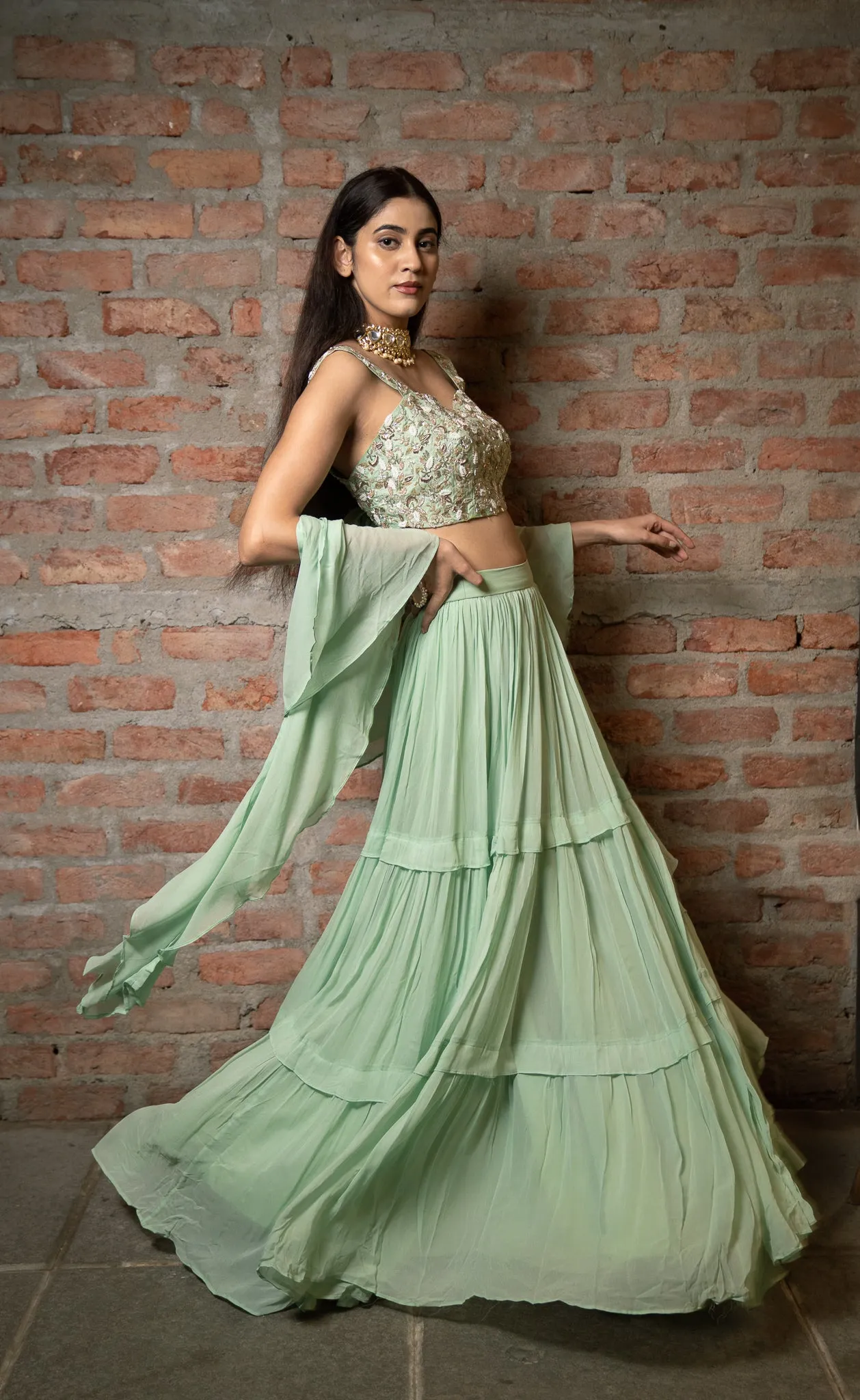 Honey Dew Lehenga with Dupatta