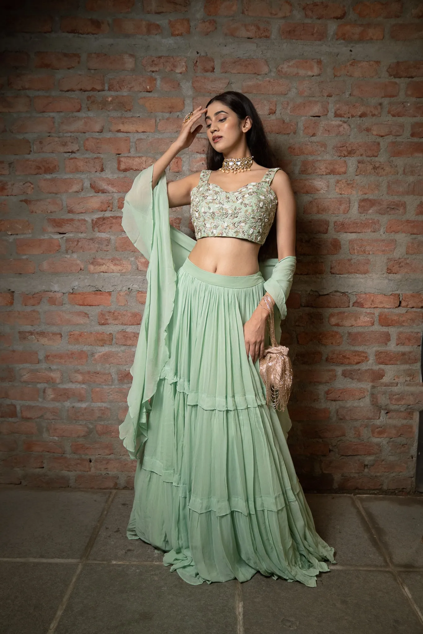 Honey Dew Lehenga with Dupatta