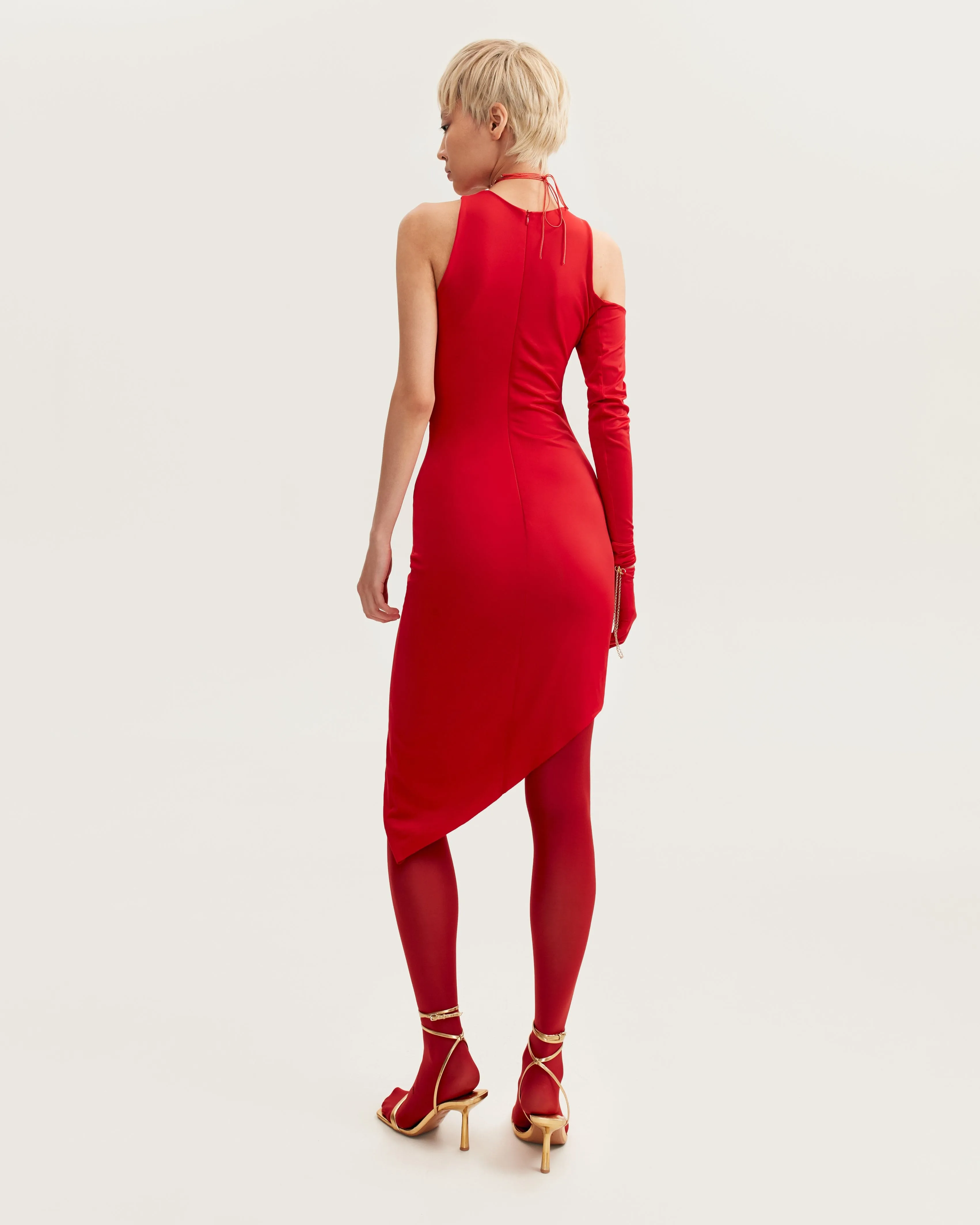 Jaw-dropping asymmetric red midi dress, Xo Xo