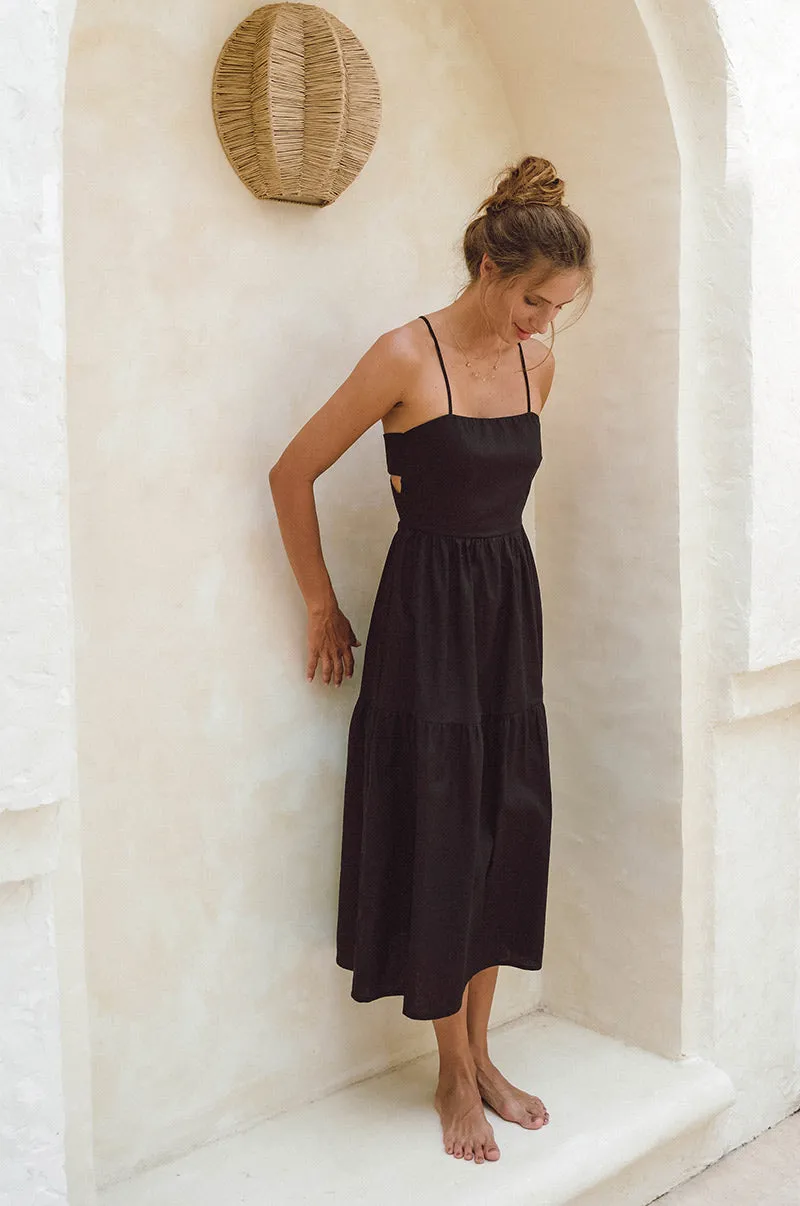 JOIE Midi Dress - black linen cotton