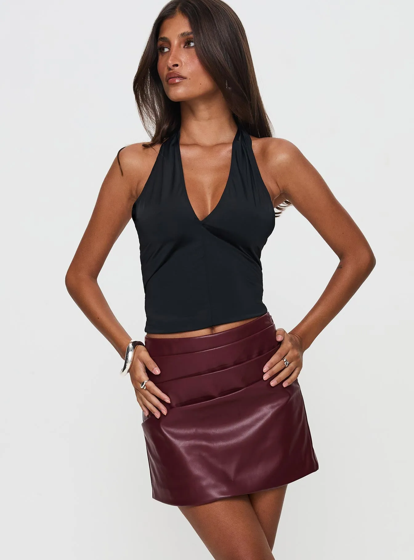 Kalilah Faux Leather Mini Skirt Red