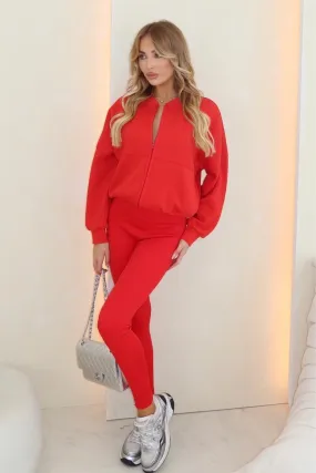 Kayla red bomber jacket and legging set