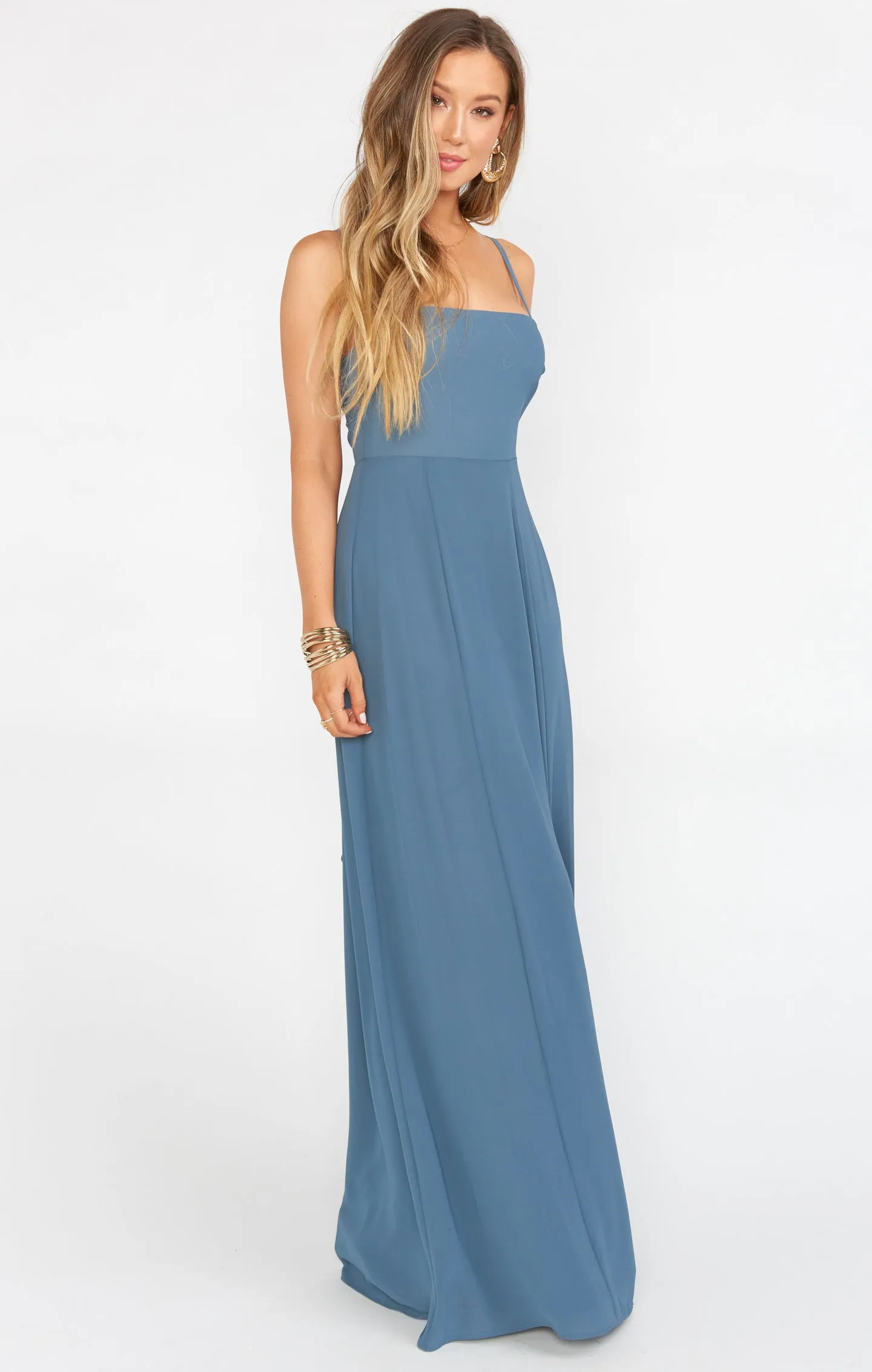 Lauren Tie Maxi Dress ~ Slate Blue Chiffon