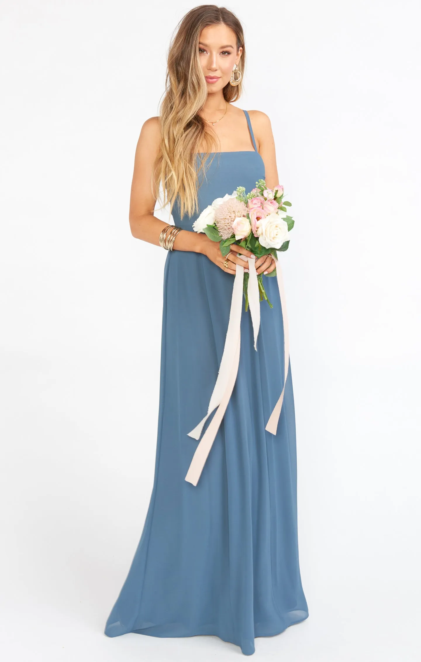 Lauren Tie Maxi Dress ~ Slate Blue Chiffon