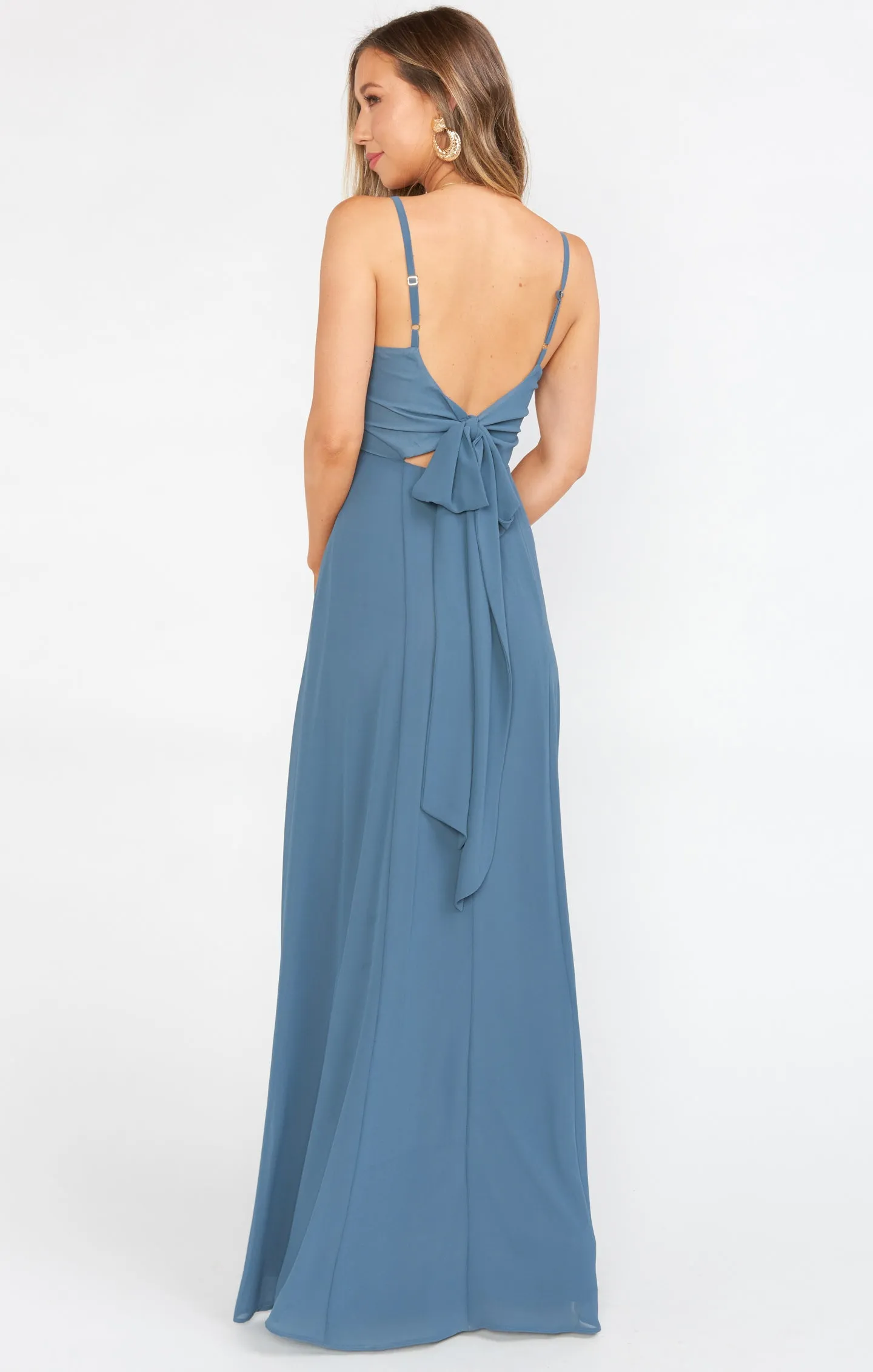 Lauren Tie Maxi Dress ~ Slate Blue Chiffon