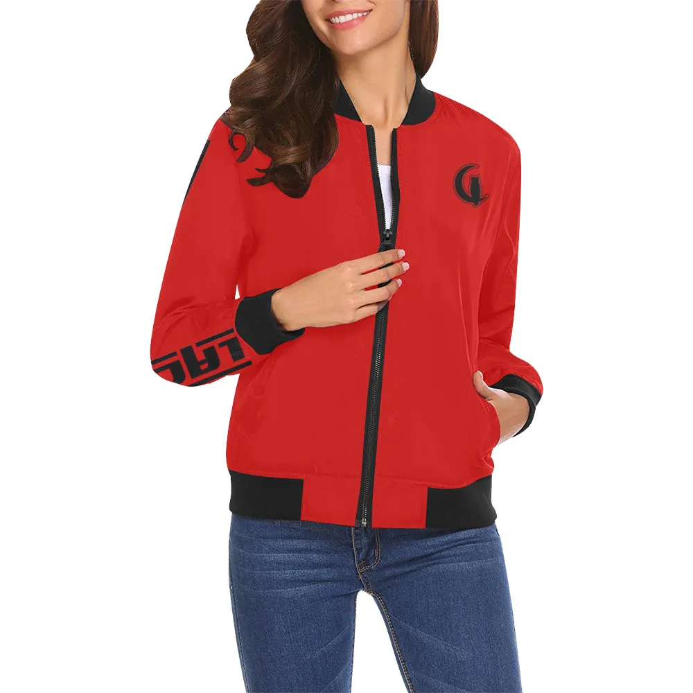 LCC BLACC BORDER RED All Over Print Bomber Jacket for Women