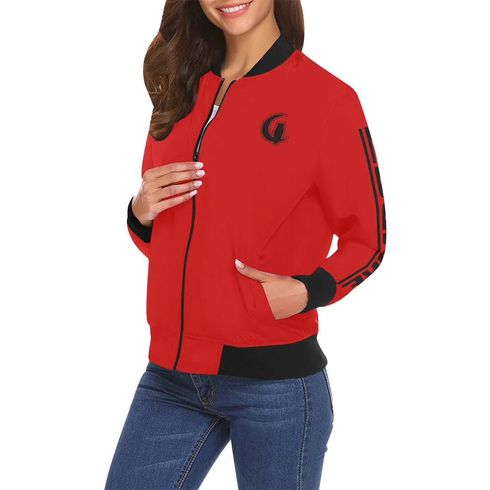 LCC BLACC BORDER RED All Over Print Bomber Jacket for Women