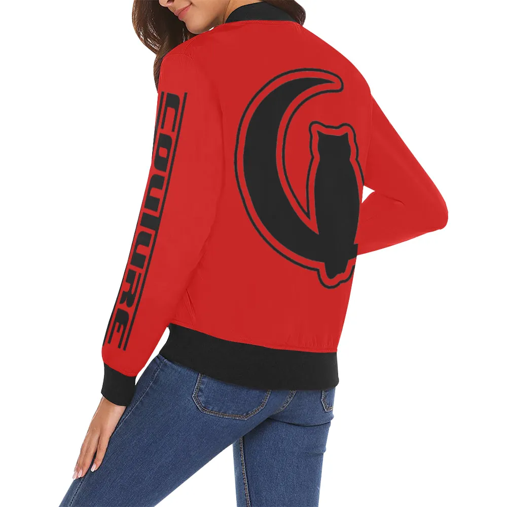 LCC BLACC BORDER RED All Over Print Bomber Jacket for Women