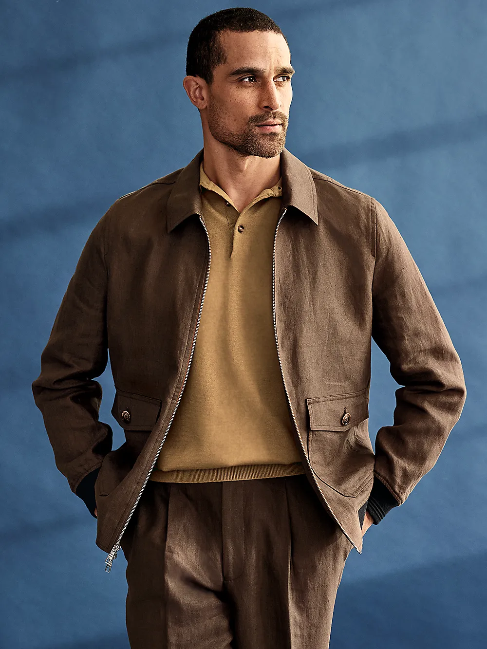 Linen Bomber Jacket - Light Brown