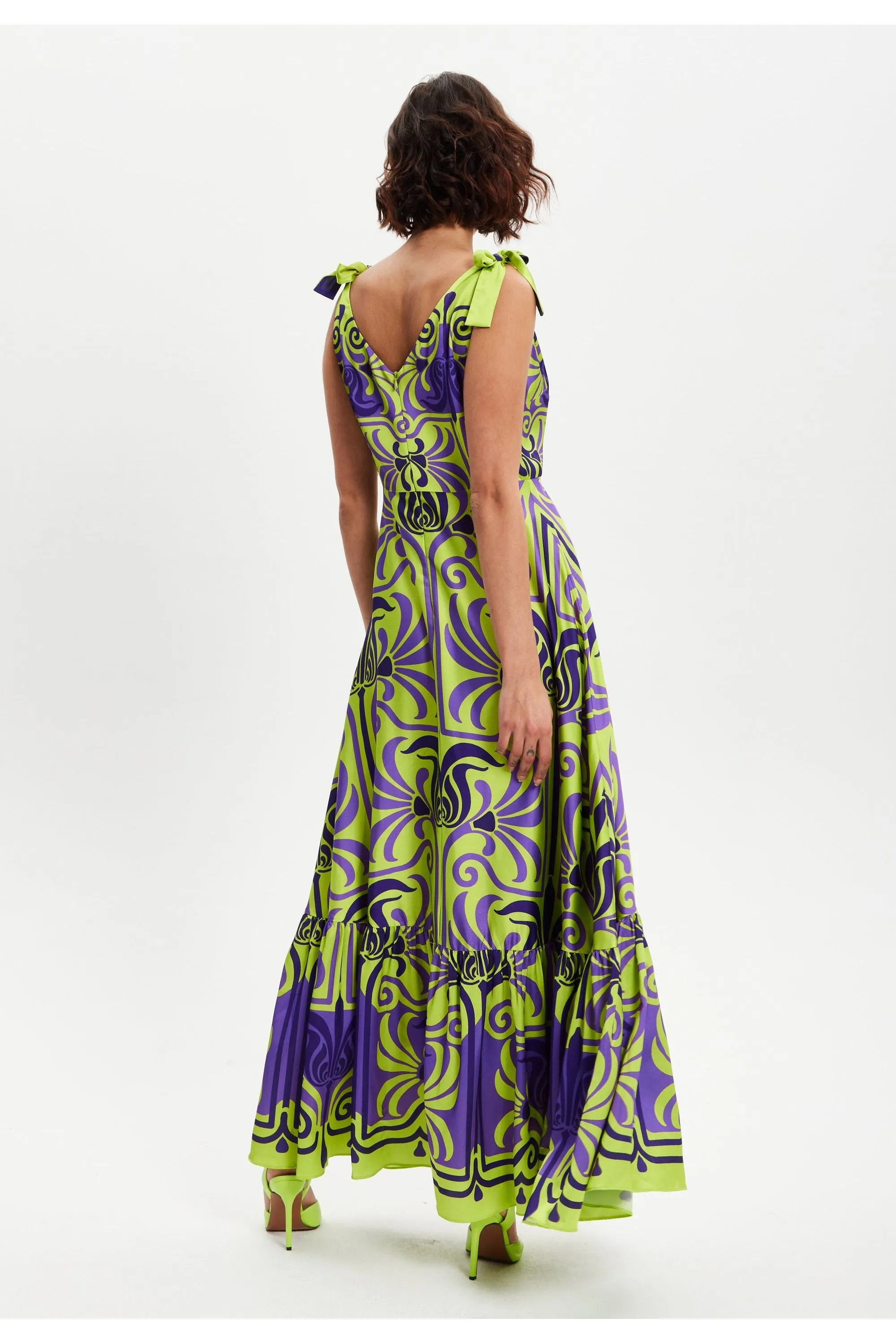 Liquorish Printed Deep V Neck Maxi Dress