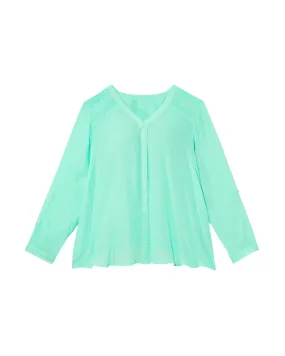 Lisel Tabbed Sleeve V-Neck Blouse | Light Blue