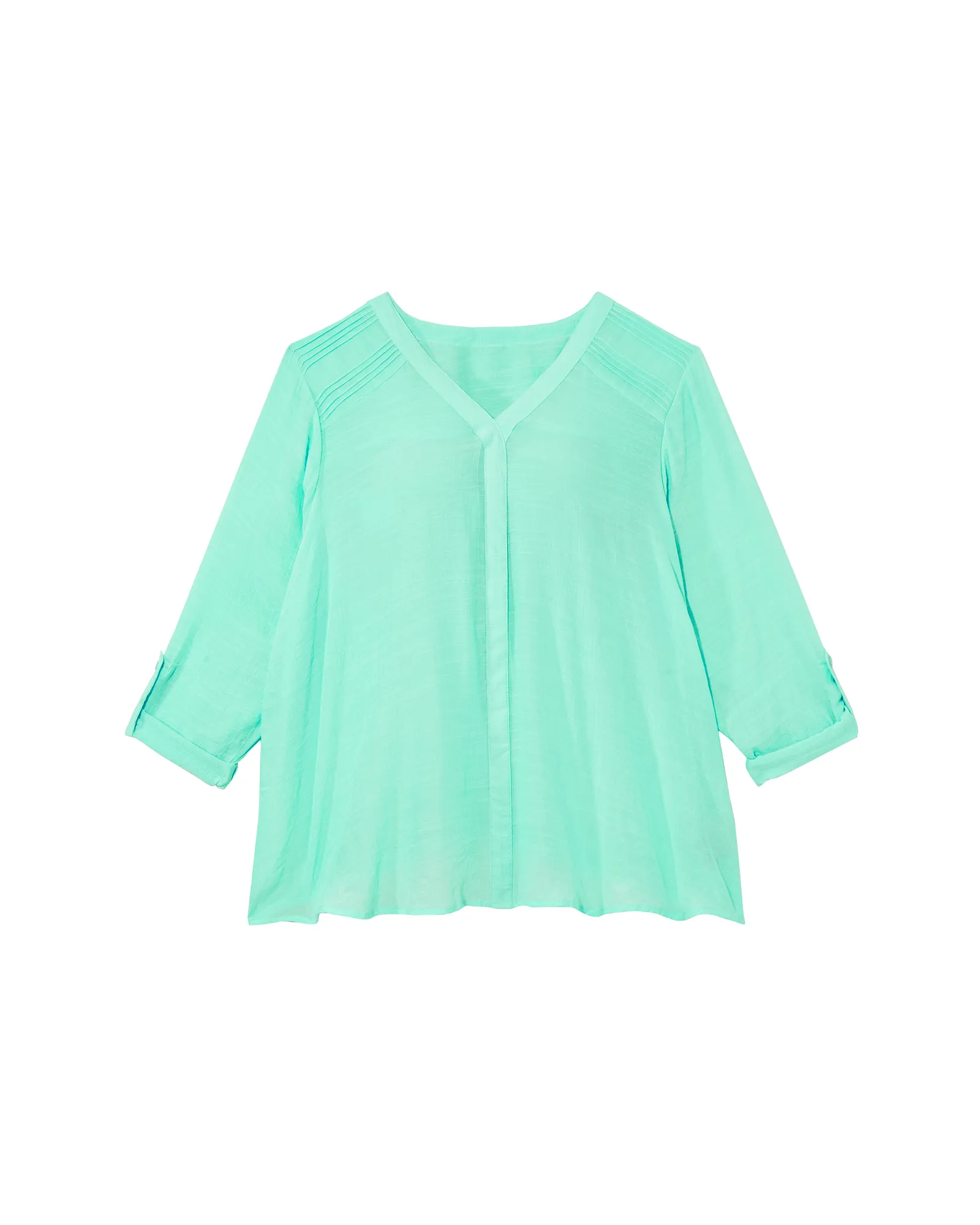 Lisel Tabbed Sleeve V-Neck Blouse | Light Blue