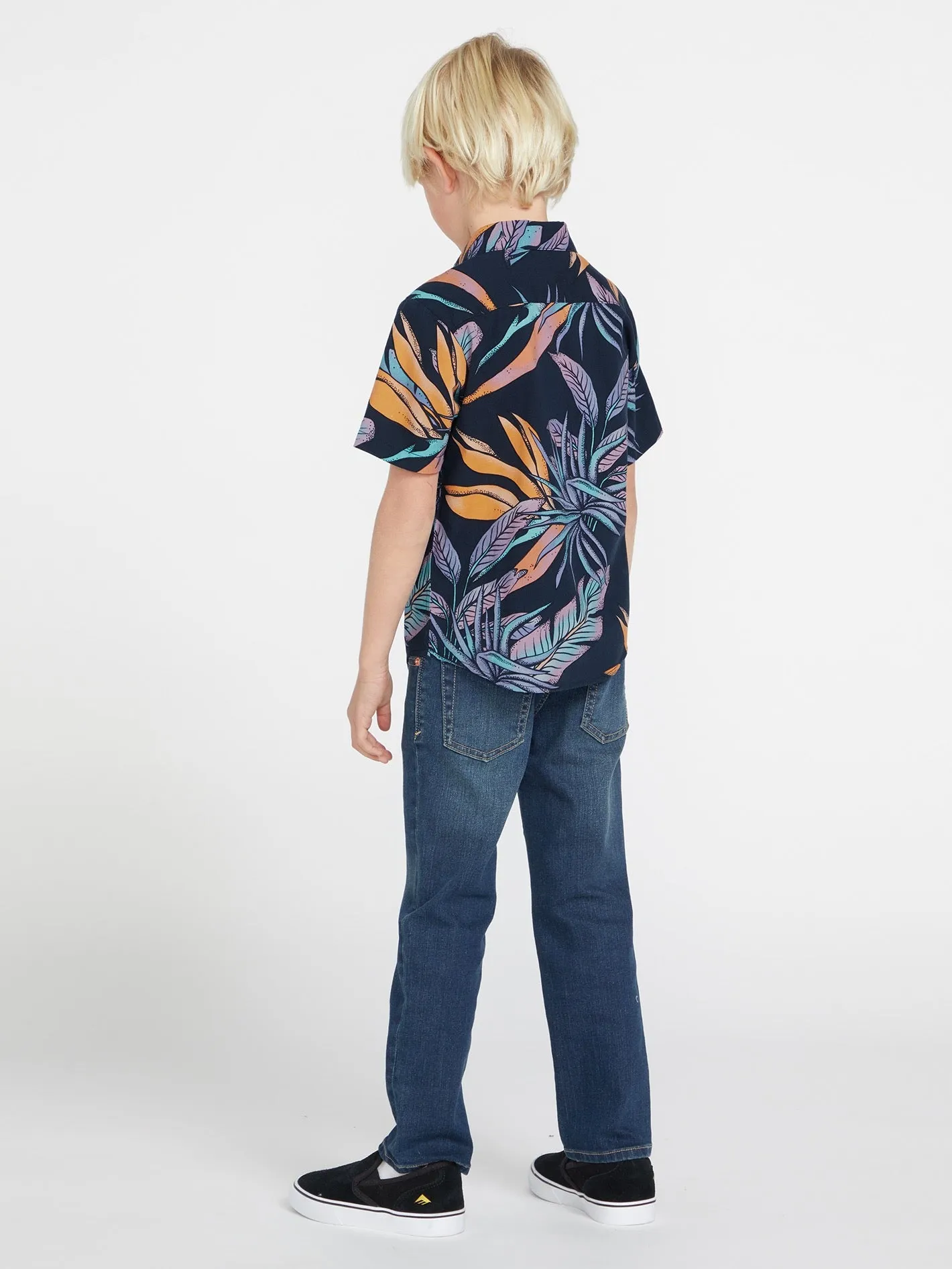 Little Boys Indo Spray Floral Woven Short Sleeve Shirt - Navy