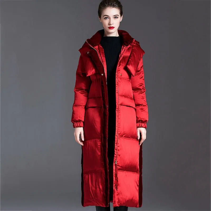 Long Red Winter Puffer Coat Warmest Coats For Women