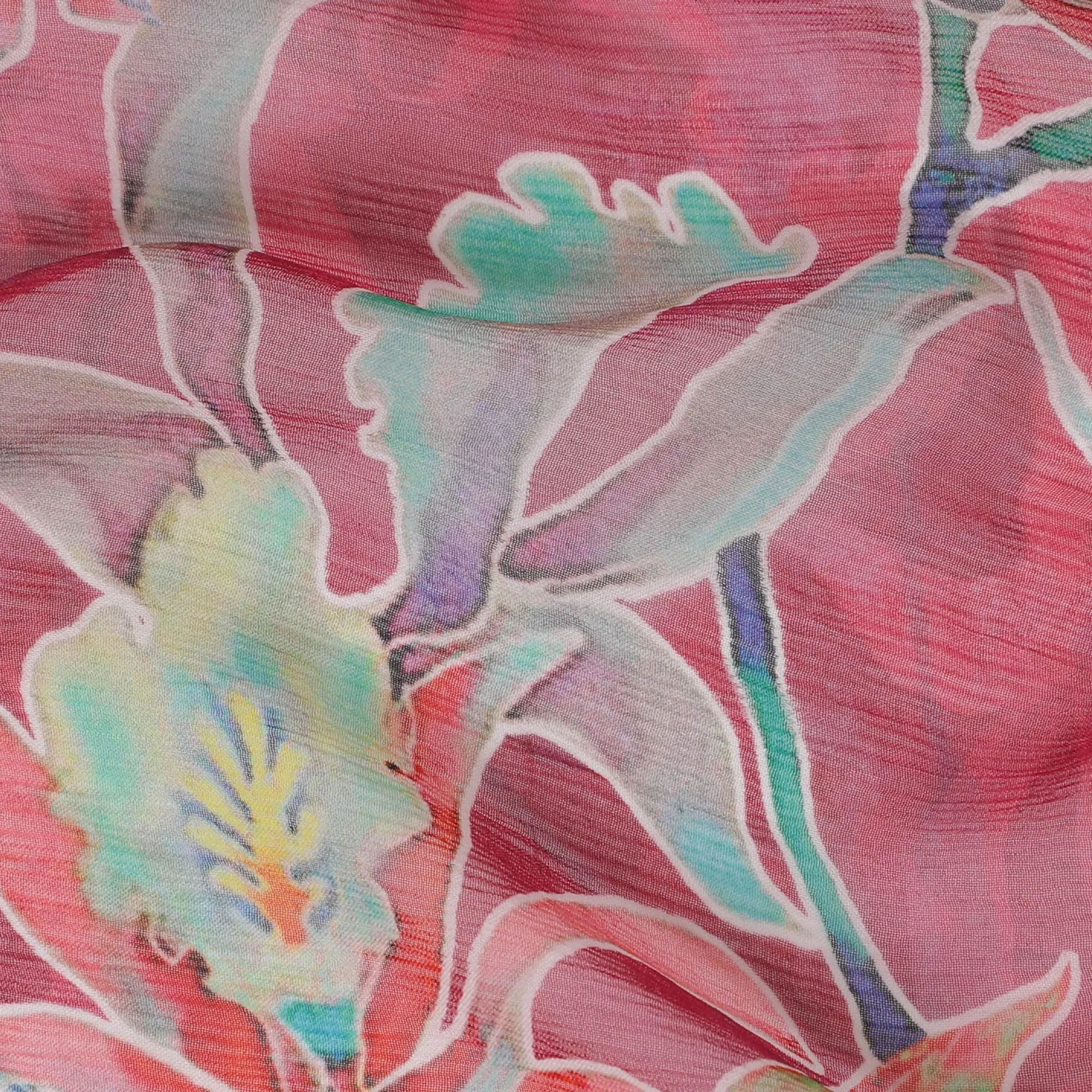 Magenta pink Premium pure wrinkle silk chiffon fabric with multicolor print in floral design-D17001