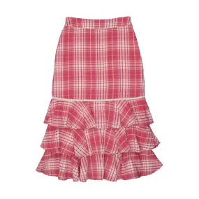 MAISONITA RED PLAID LAYERED MAXI SKIRT [FINAL SALE]