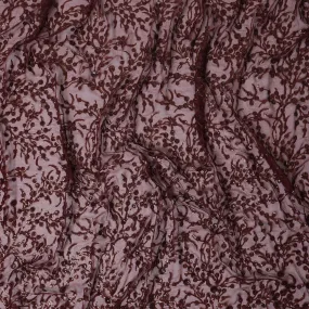 Maroon Premium pure silk chiffon fabric with same tone sequin embroidery in floral design-D13199