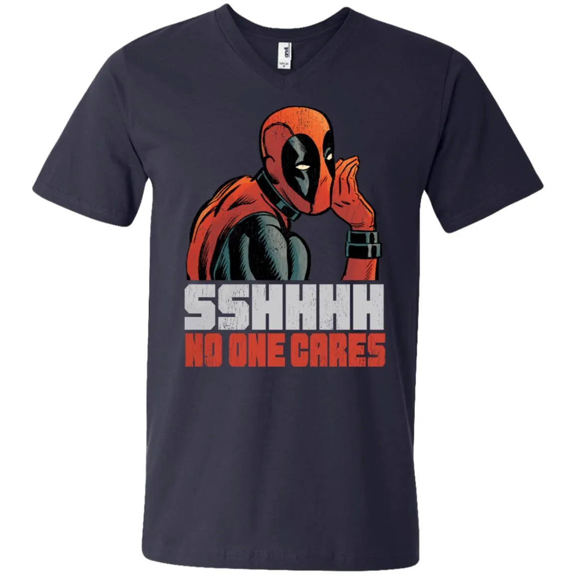 Marvel Deadpool Shhh No One Cares Whisper Men V-Neck T-Shirt