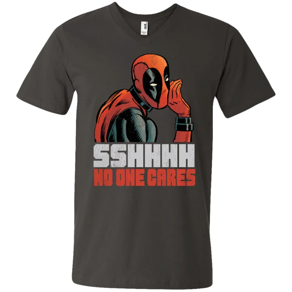 Marvel Deadpool Shhh No One Cares Whisper Men V-Neck T-Shirt