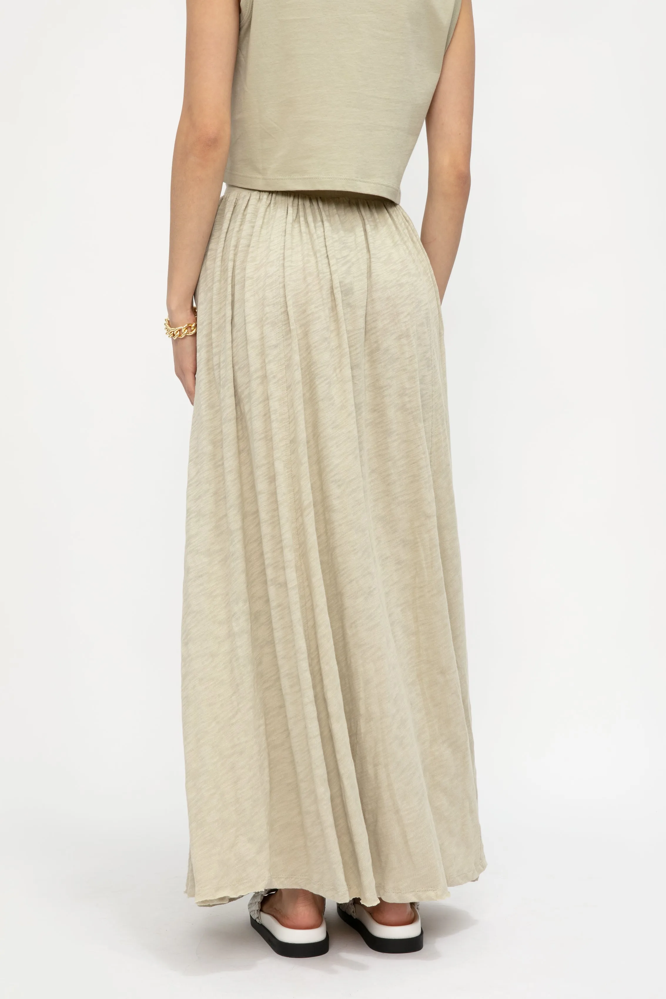 Maxi Skirt With Slit in Faded Moss