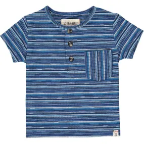 Me & Henry Blue Multi/White Ribbed Stripe Dodger Henley S/S Shirt