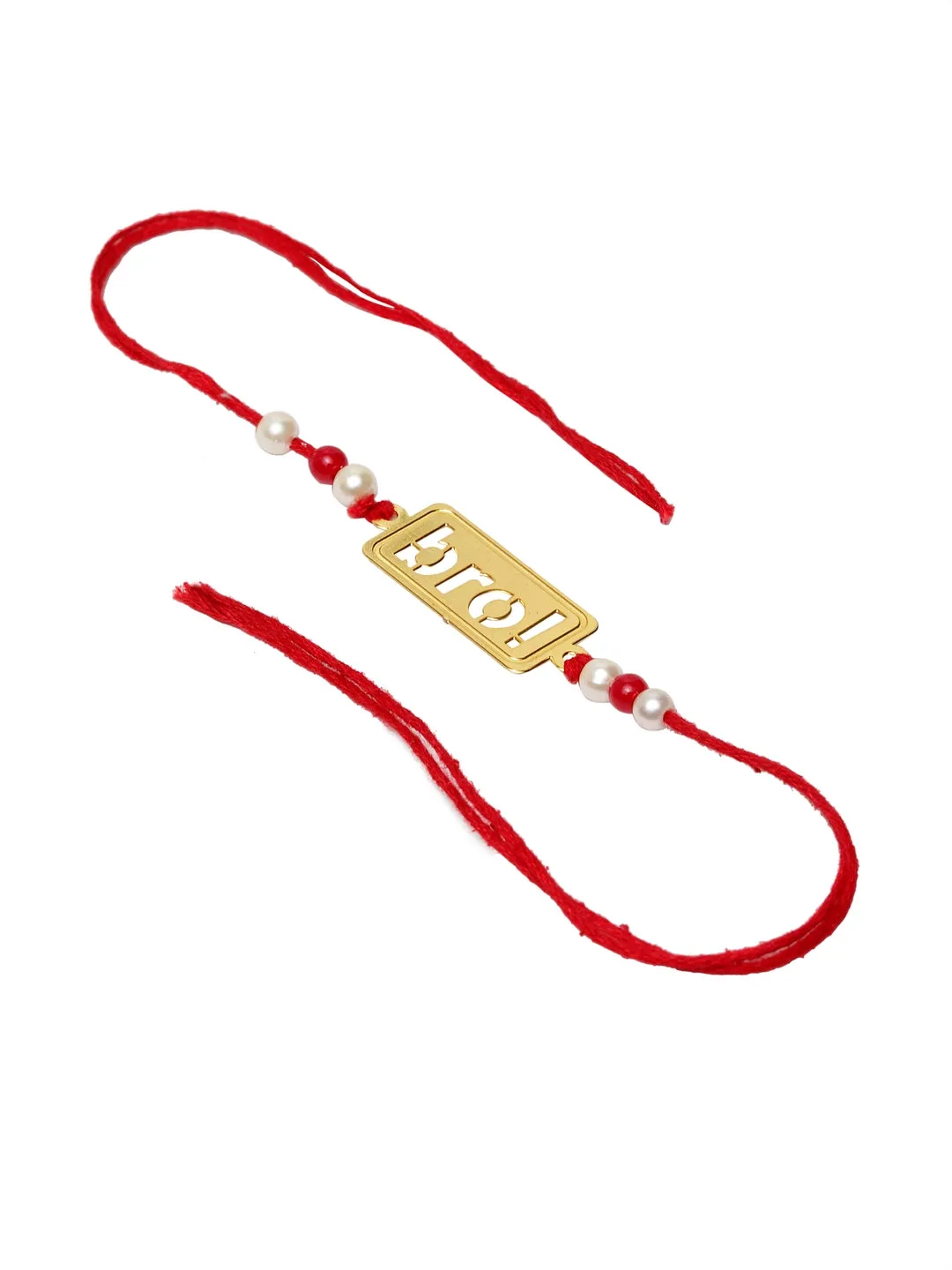 Men Gold-Plated & Red Brass Handcrafted BRO Rakhi Gift Set