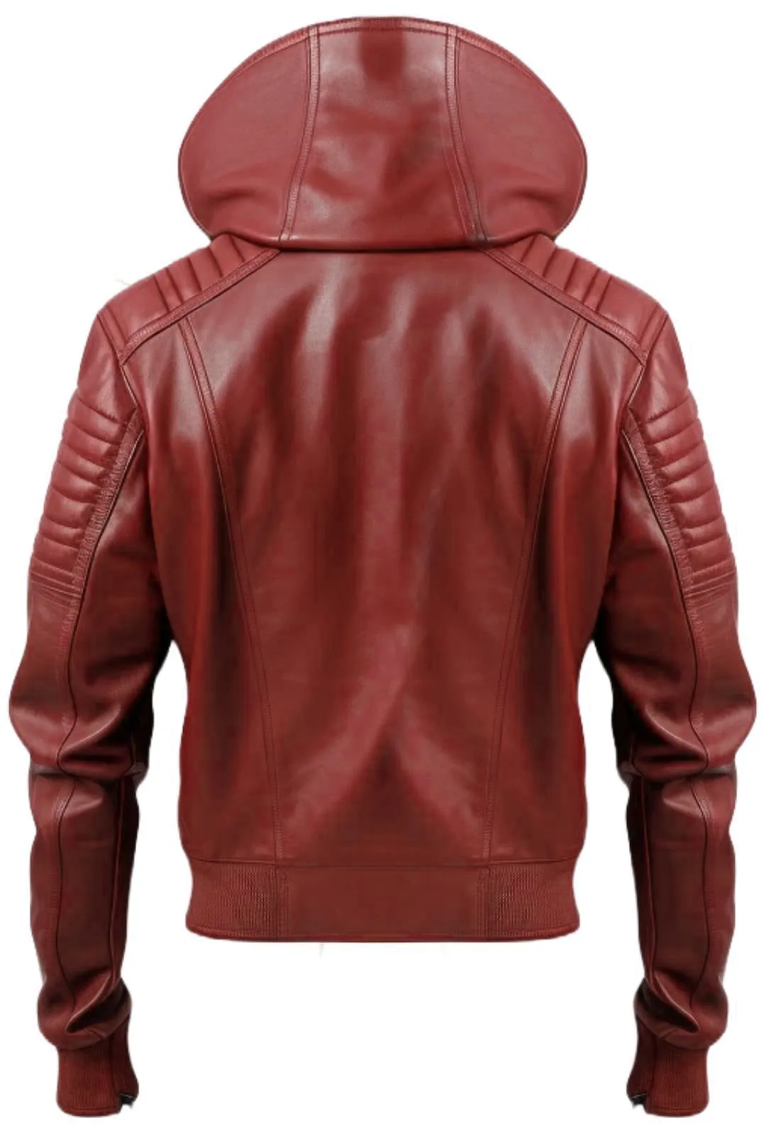 Men Red hooded Leather Biker Jacket