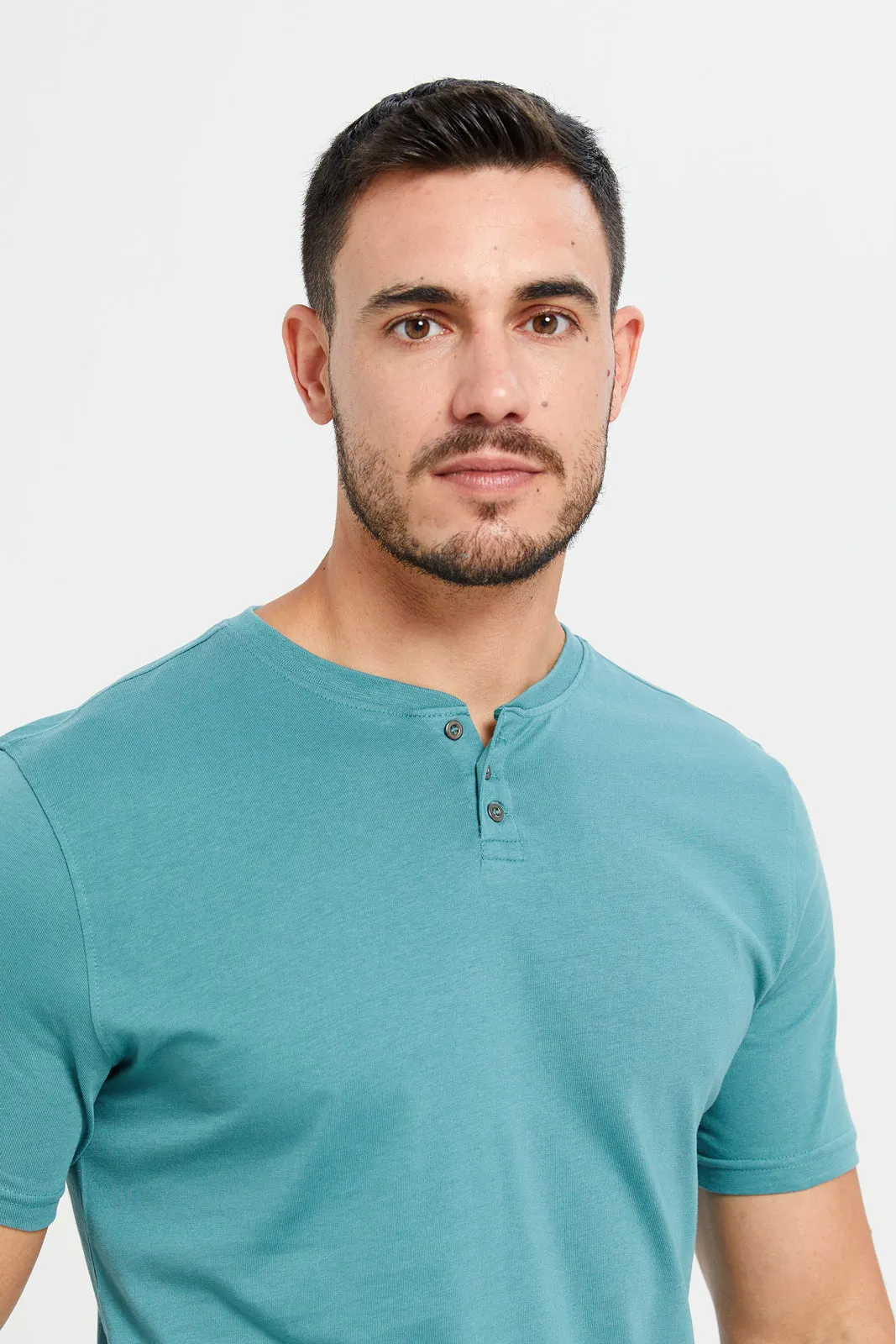 Men Teal Henley T-Shirt