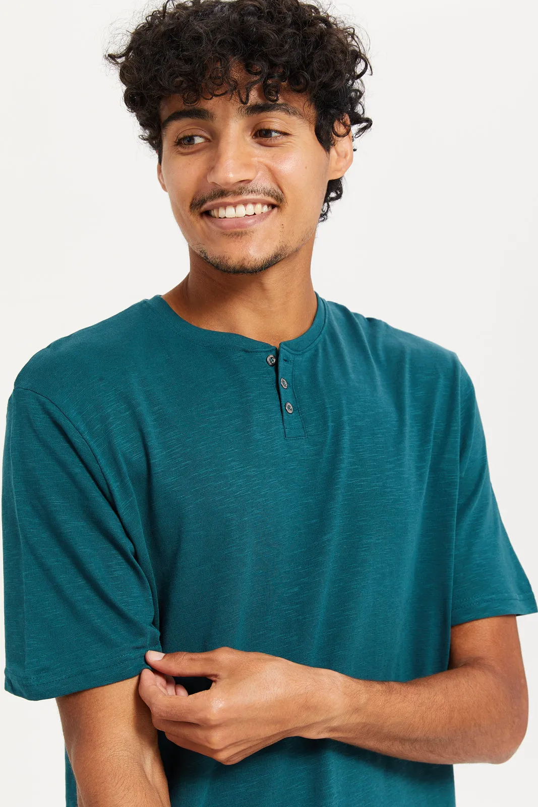 Men Teal Henley T-Shirt