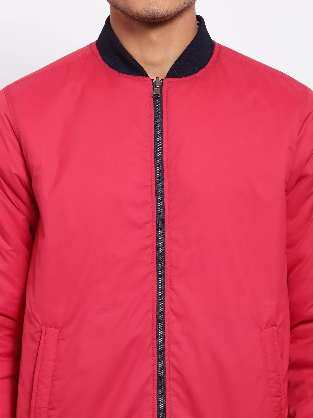 Men White & Coral Reversible Outdoor Varsity Jacket