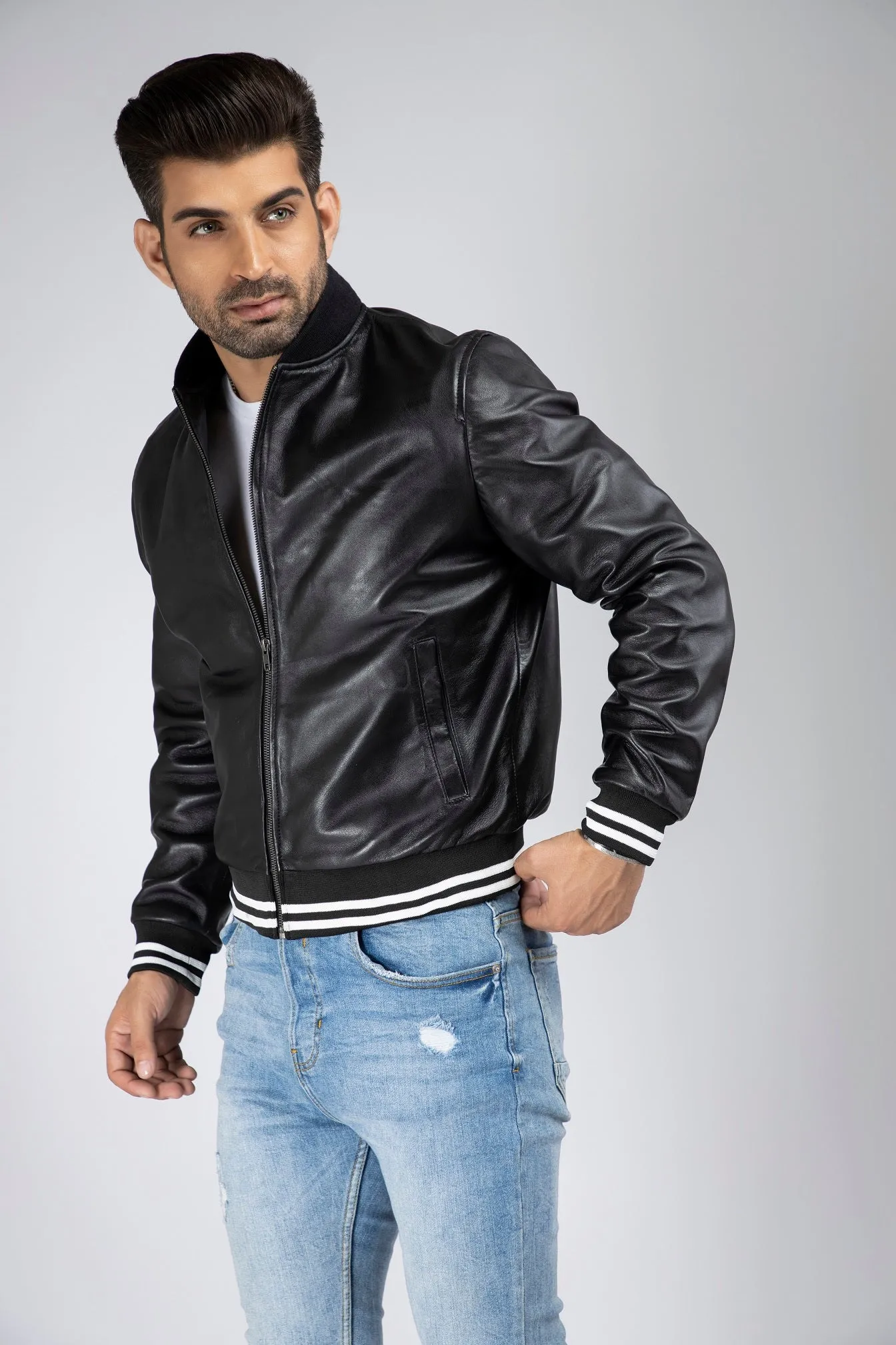 Mens Beal Genuine Real Leather Bomber Jacket