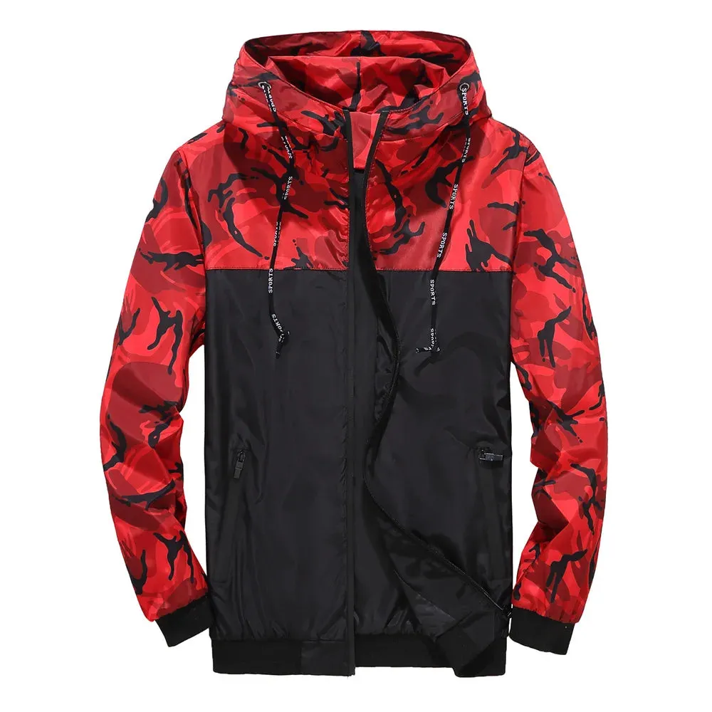 Men's Casual Hooded Bomber Jacket Wind Breaker Spring Autumn Thin Camouflage Hoodies Men Outdoor Youth Fashion Men Top