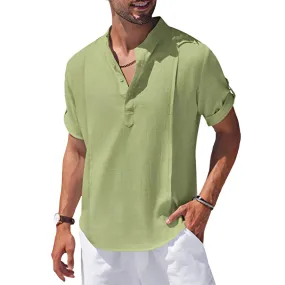 Men's Linen Henley Casual Beach Shirt