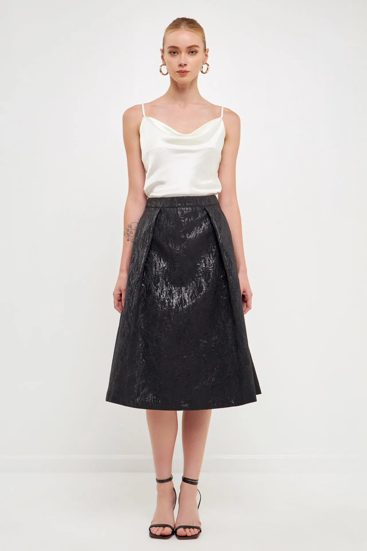 Metallic Jacquard Flare Midi Skirt