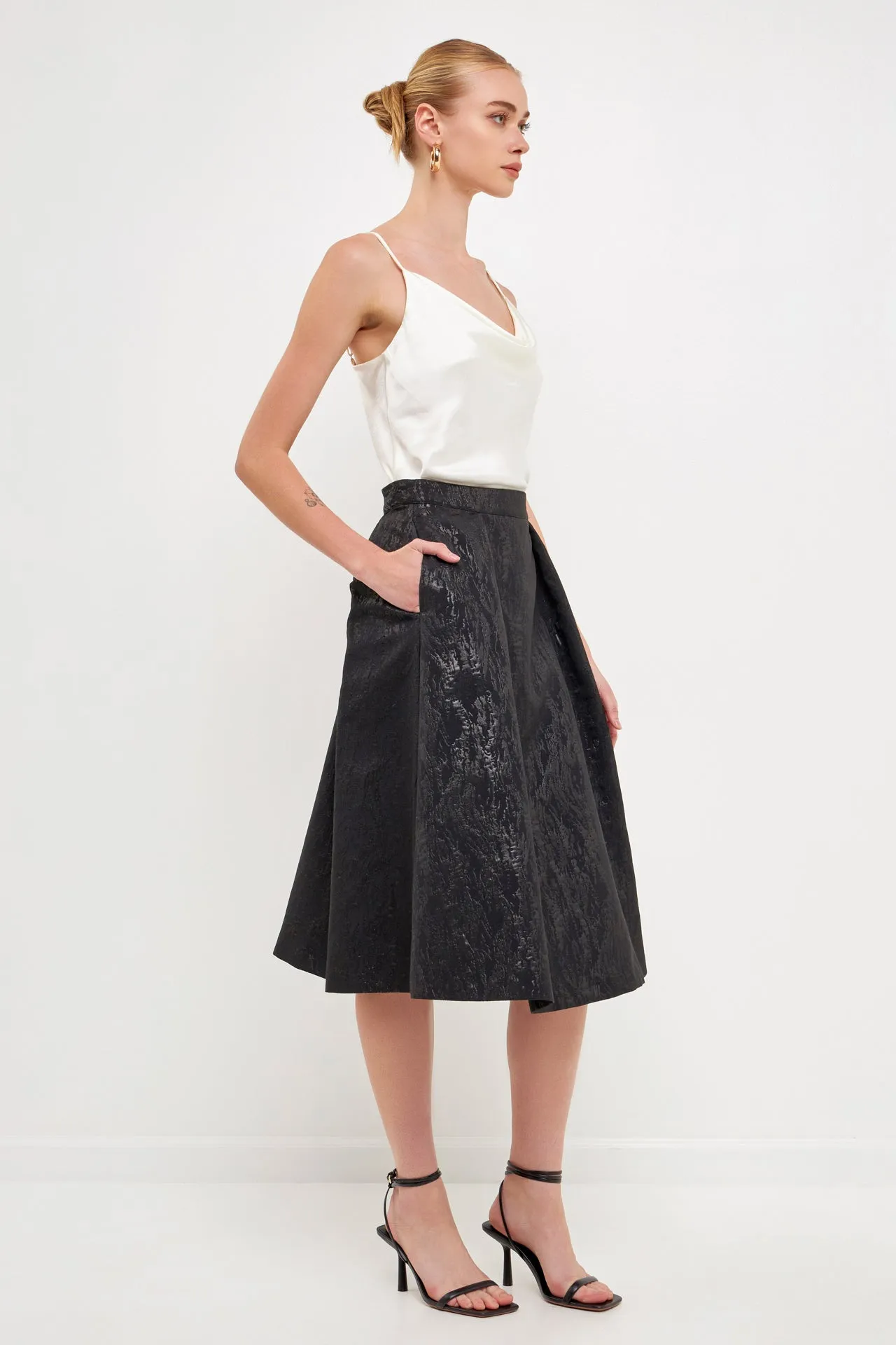 Metallic Jacquard Flare Midi Skirt