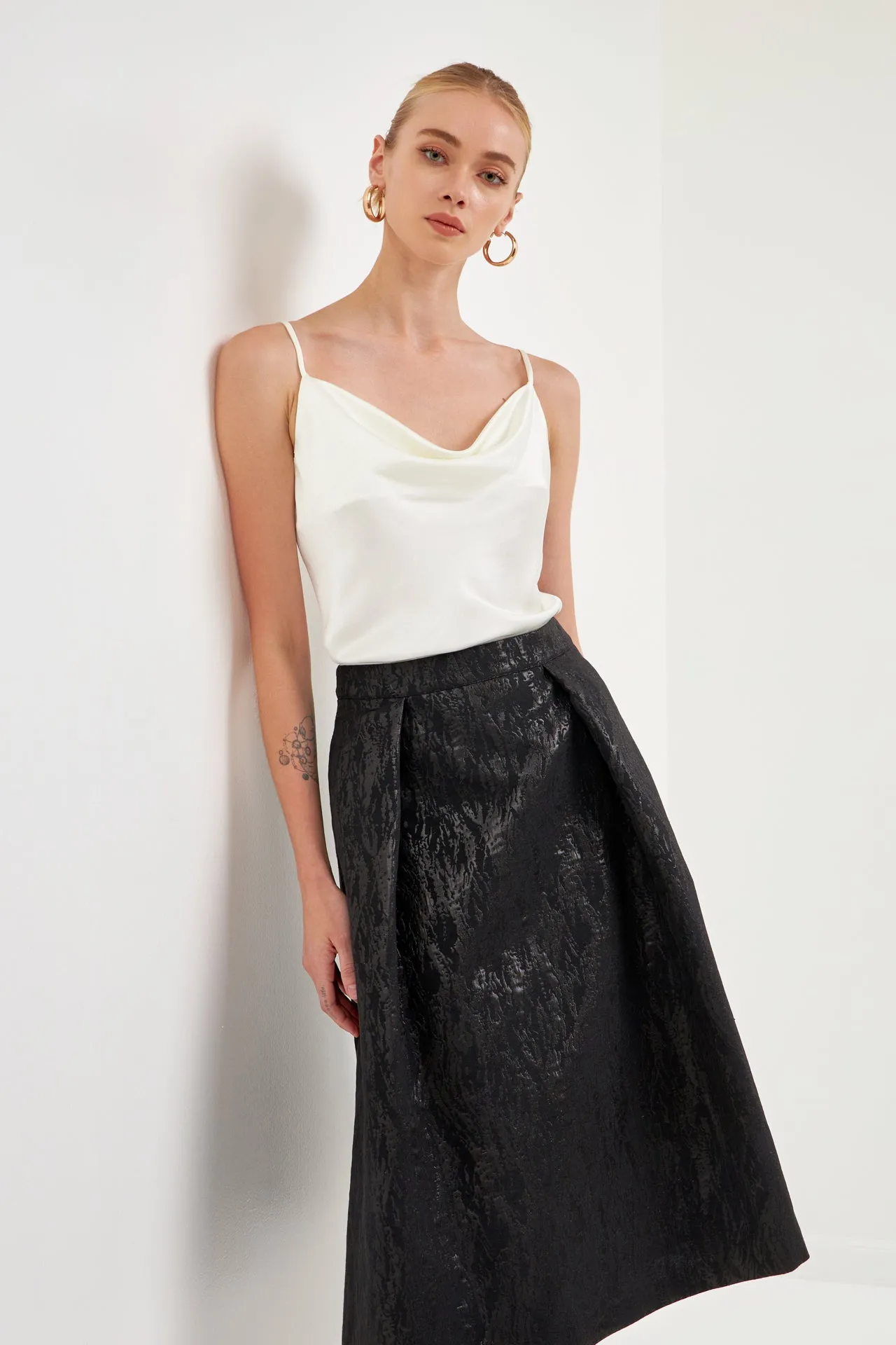 Metallic Jacquard Flare Midi Skirt